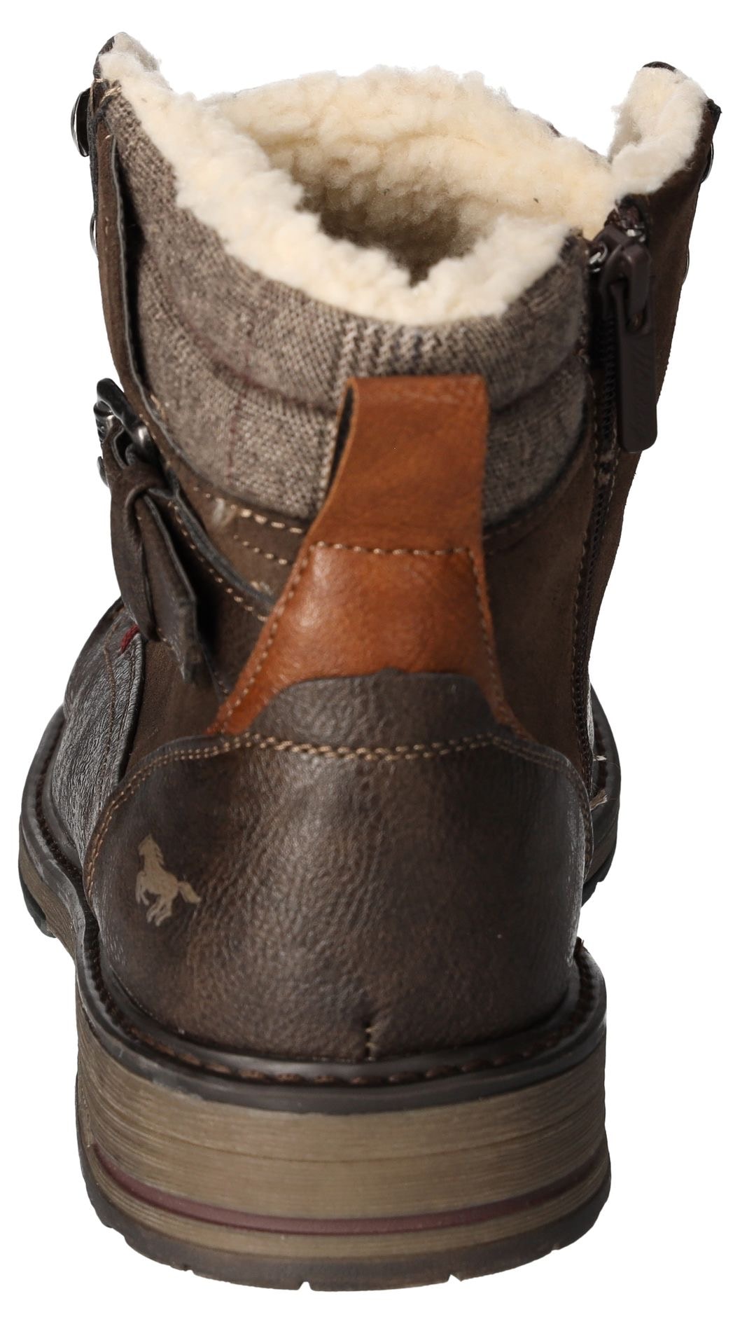 Mustang Shoes Winterboots, Blockabsatz, Winterstiefelette, Schnürboots mit kariertem Besatz