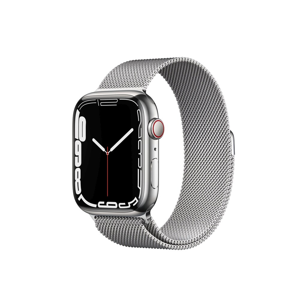 Apple Smartwatch »Serie 7, GPS, 45 mm Edelstahlgehäuse mit Milanaise-Armband«, (Watch OS)