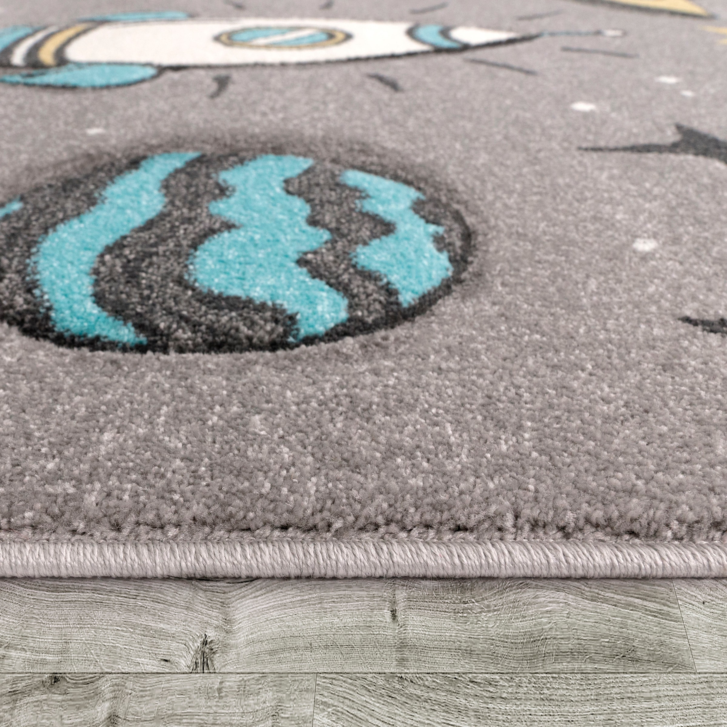 Paco Home Kinderteppich »Diamond 100«, rechteckig, 18 mm Höhe, 3D-Design, Motiv Weltraum, Rakete & Astronaut, Kinderzimmer