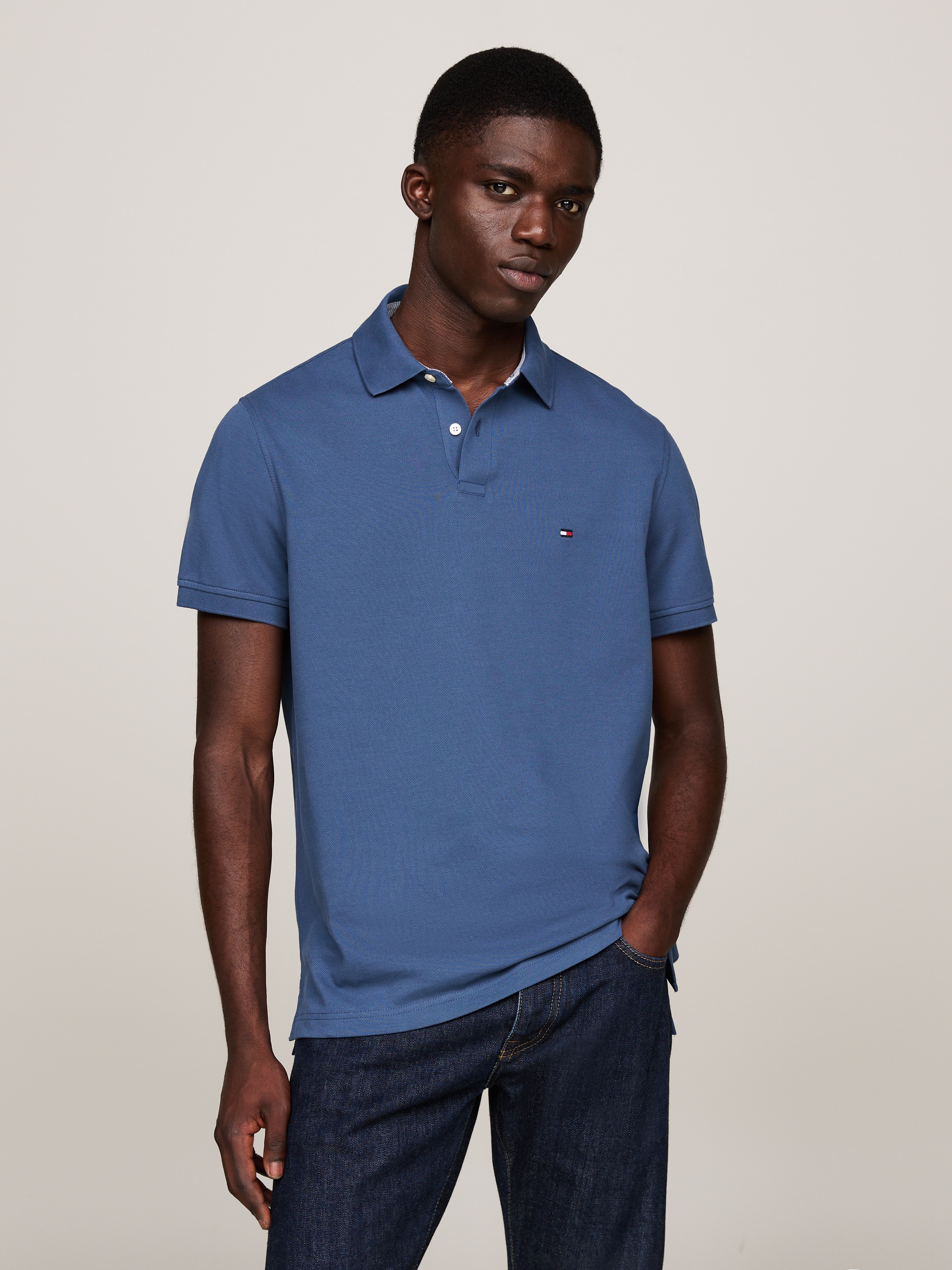 Tommy Hilfiger Polo »1985 REGULAR POLO mit Kontraststreifen und Knopfleiste« unifarben, sportlich, regular fit, Baumwollmix, Polokragen