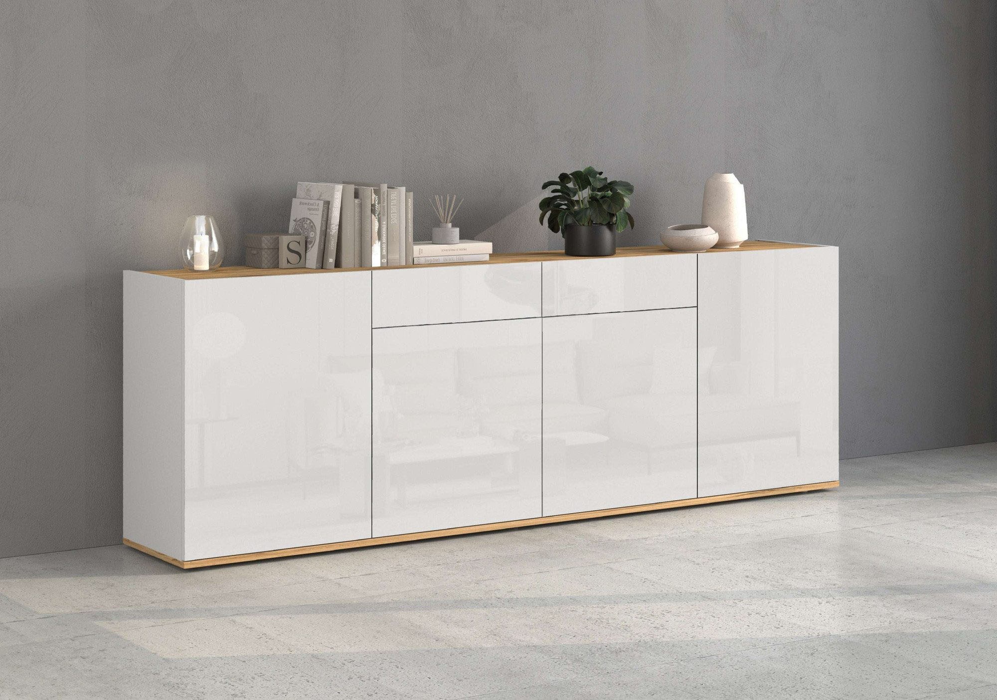 Image of GOODproduct Sideboard "GARDA, Kommode, Schrank, untere Türen mit Push-to-Open, Made in Italy" 1 Stk. tlg. Hochglanzlackierte Fronten, 4 Türen, 2 Schubladen, grifflos, B 200 cm