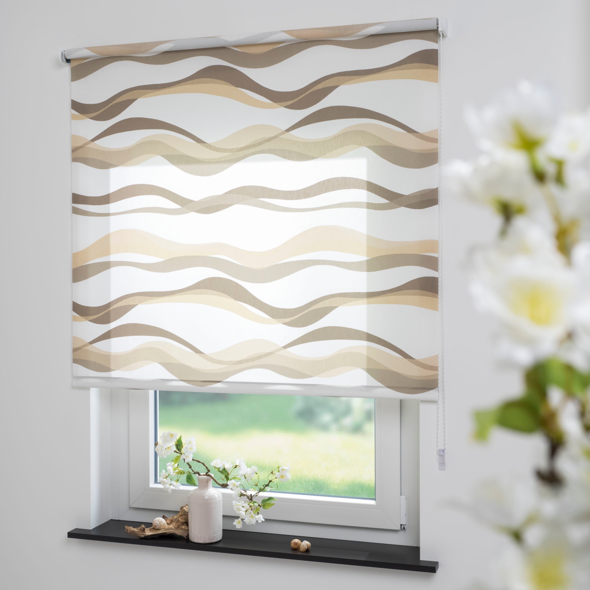 Image of Liedeco Seitenzugrollo »Wellen braun«, Lichtschutz, freihängend, Seitenzugrollo, Kettenzugrollo, Dekorrollo - Wellen weiss/braun bei Ackermann Versand Schweiz