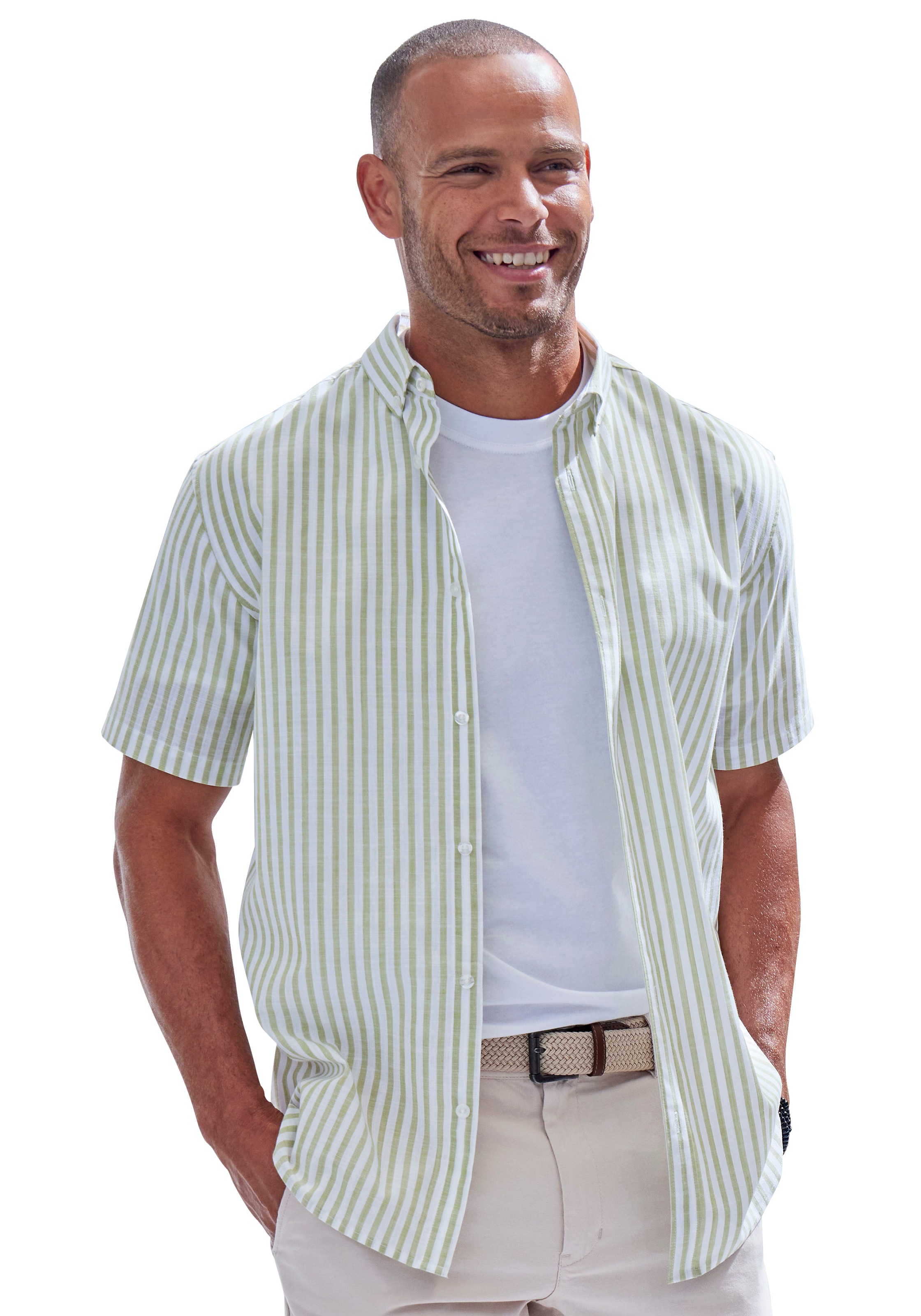 Kurzarmhemd »Regular Fit,«, Streifenhemd mit Button-down-Kragen aus reiner Baumwolle