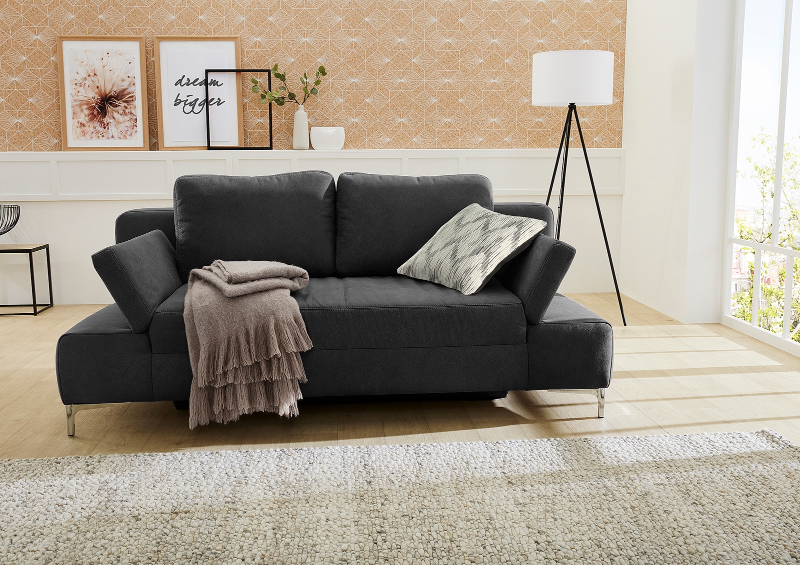 Image of Jockenhöfer Gruppe Schlafsofa "Jano, B: 202 cm, Liegefl. 144x200 cm" mit Schlaffunktion, Bettkasten, Armteilverstellung & 1 Zierkissen