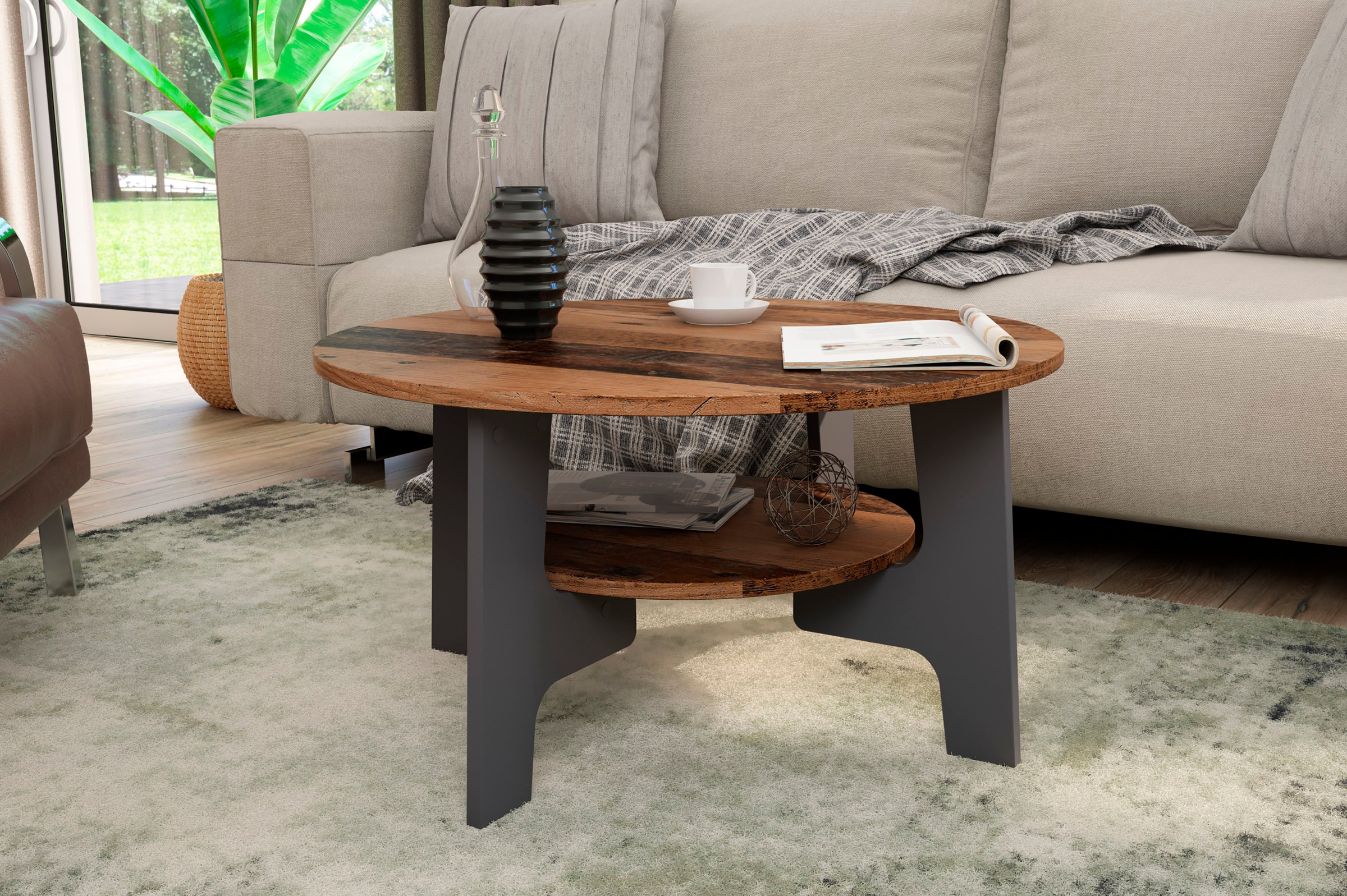 byLIVING Couchtisch "JONNY" Artisan Eiche, Old Wood oder weiß, Ablageboden