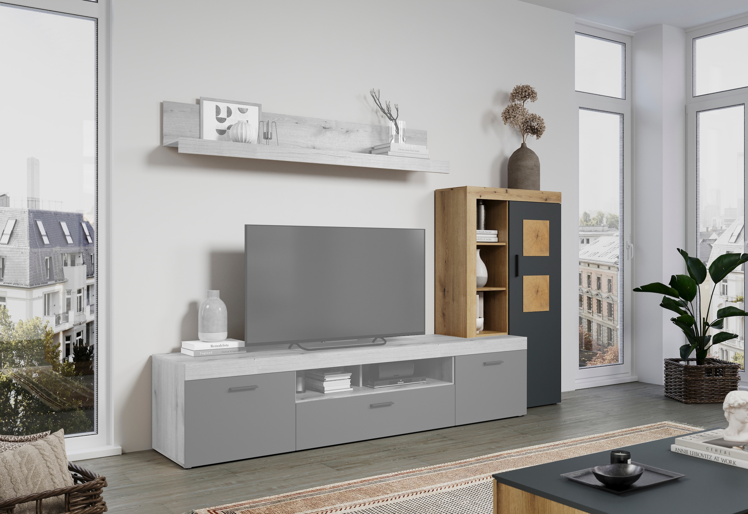 Home affaire Stauraumvitrine »Ghent«, (Packung, 1 St.), Mit Hirnholzapplikationen