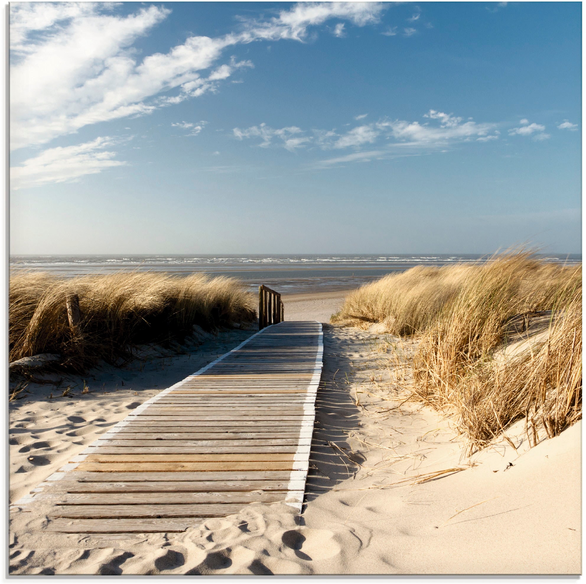 Glasbild »Nordseestrand auf Langeoog - Steg«, Strand, (1 St.), in verschiedenen Grössen