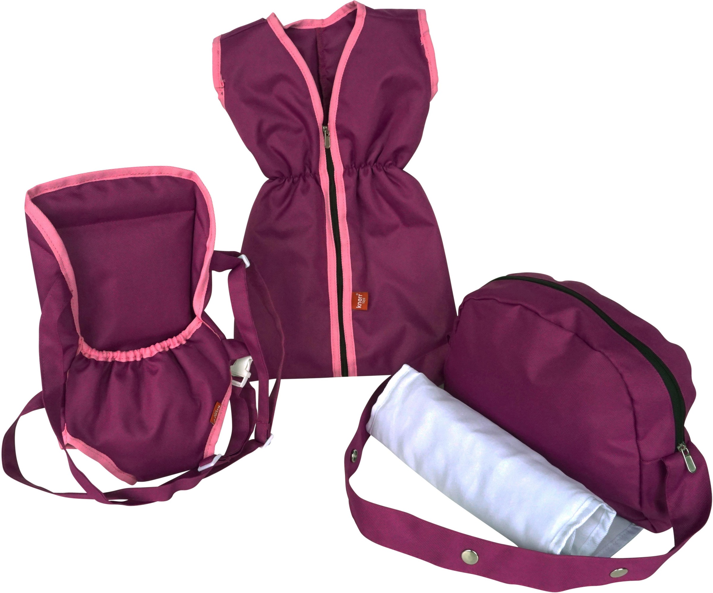 Image of Knorrtoys® Puppen Schlafsack »Puppenzubehörset - Pink Purple«, (Set, 3 tlg.), mit Puppenbauchtrage und Wickeltasche bei Ackermann Versand Schweiz
