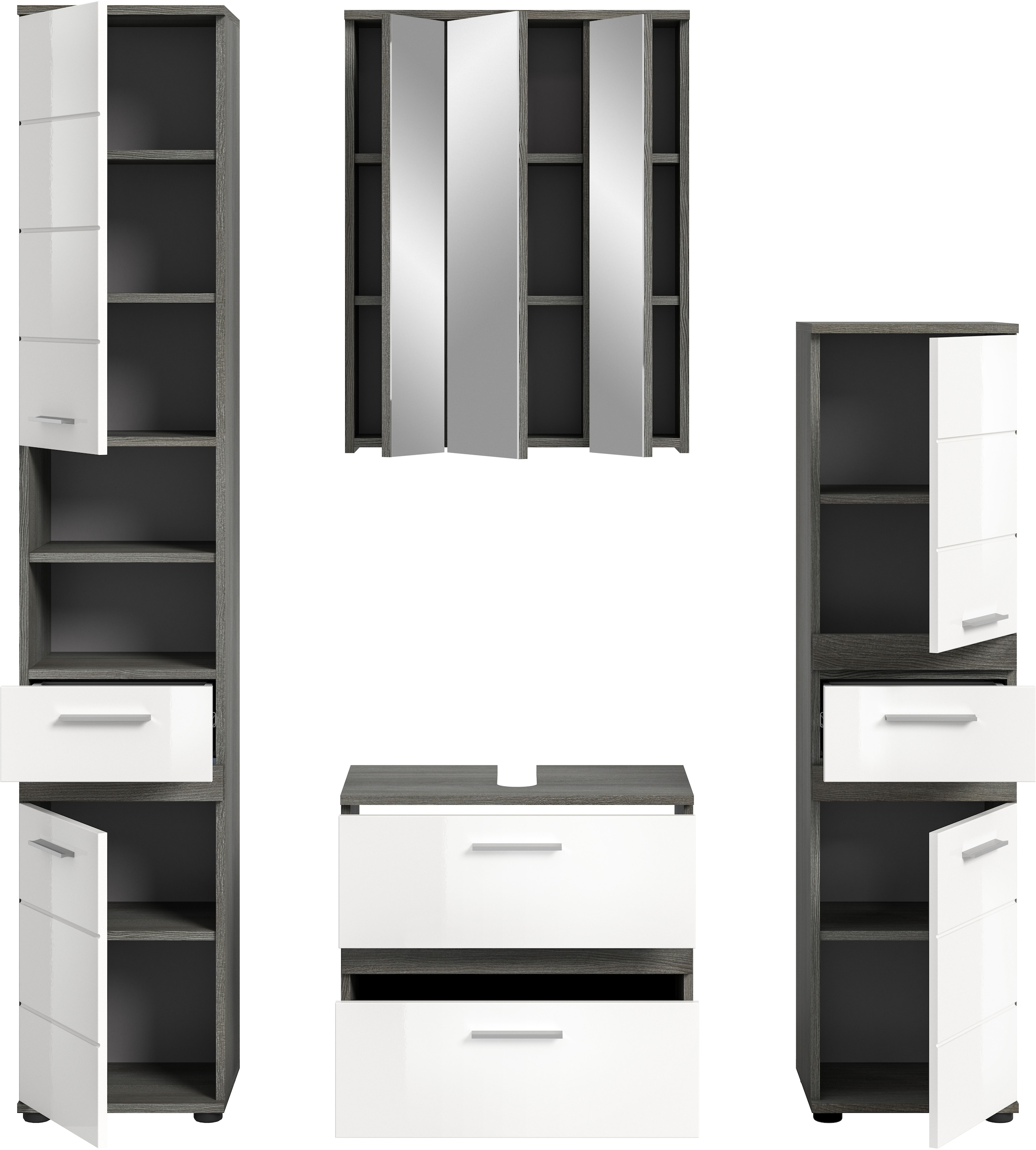 welltime Badmöbel-Set »LUCCA, 4-teilig, TOPSELLER!, MDF Hochglanzfront, bestehend aus:« Set, 4 Stk. tlg.