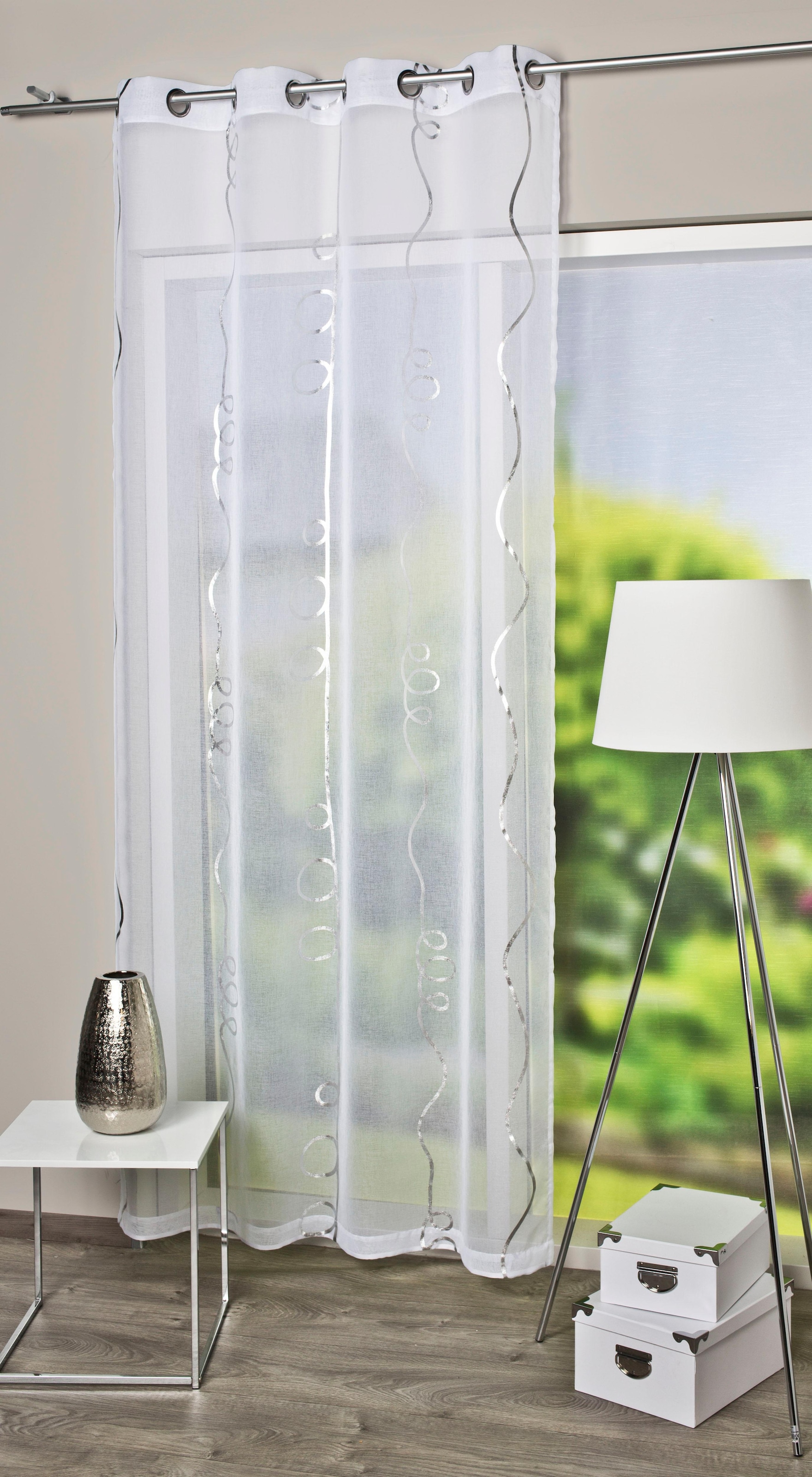 Image of HOME WOHNIDEEN Gardine "LOOPY" Ösen 1 Stk. tlg. HxB: 245x140, Ösenschal mit Silberdruck