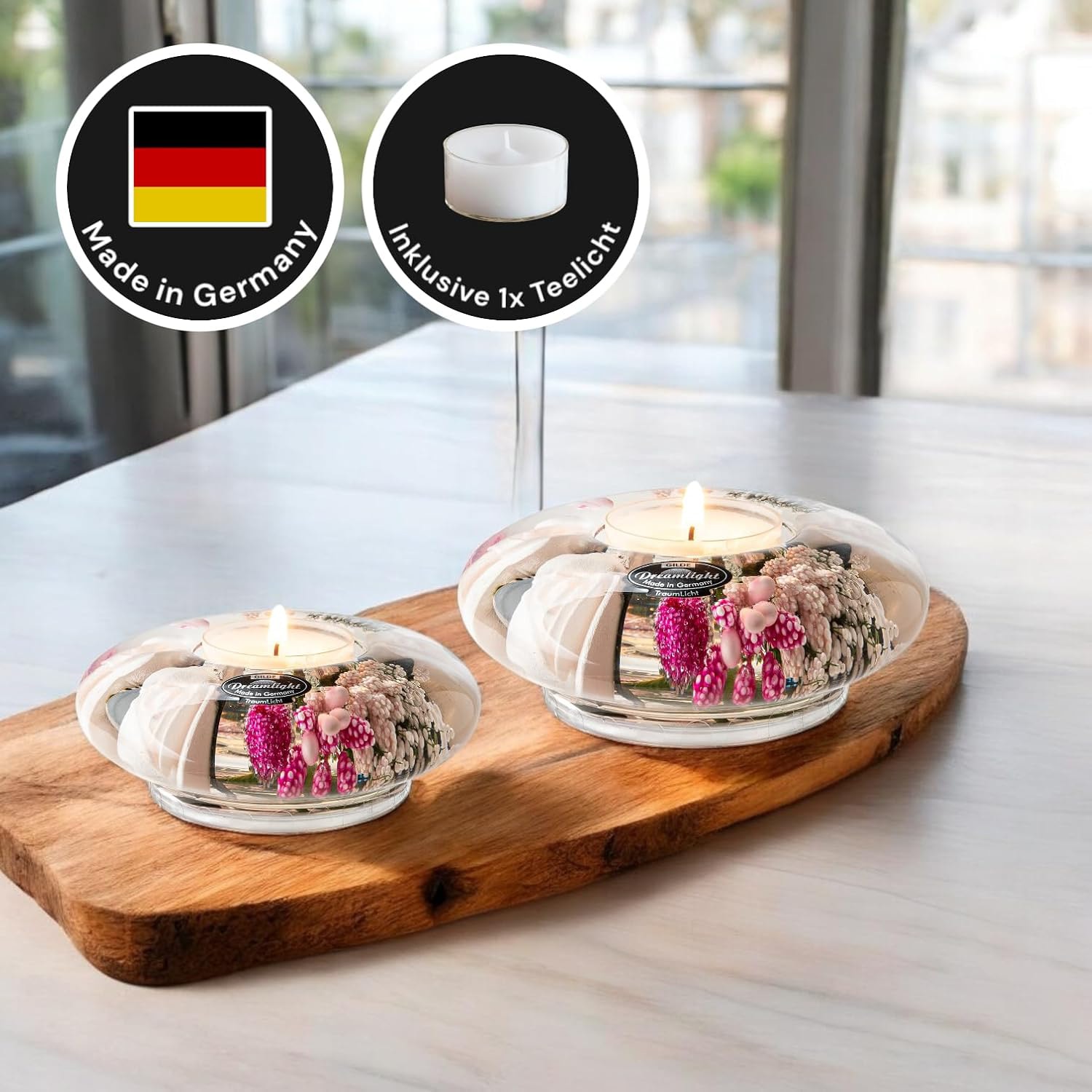 GILDE Porte-bougies à chauffe-plat »Dreamlight« Teelichtleuchter  Little Rose - Ufo Mini/ Ufo Medium  rosa, Handarbeit