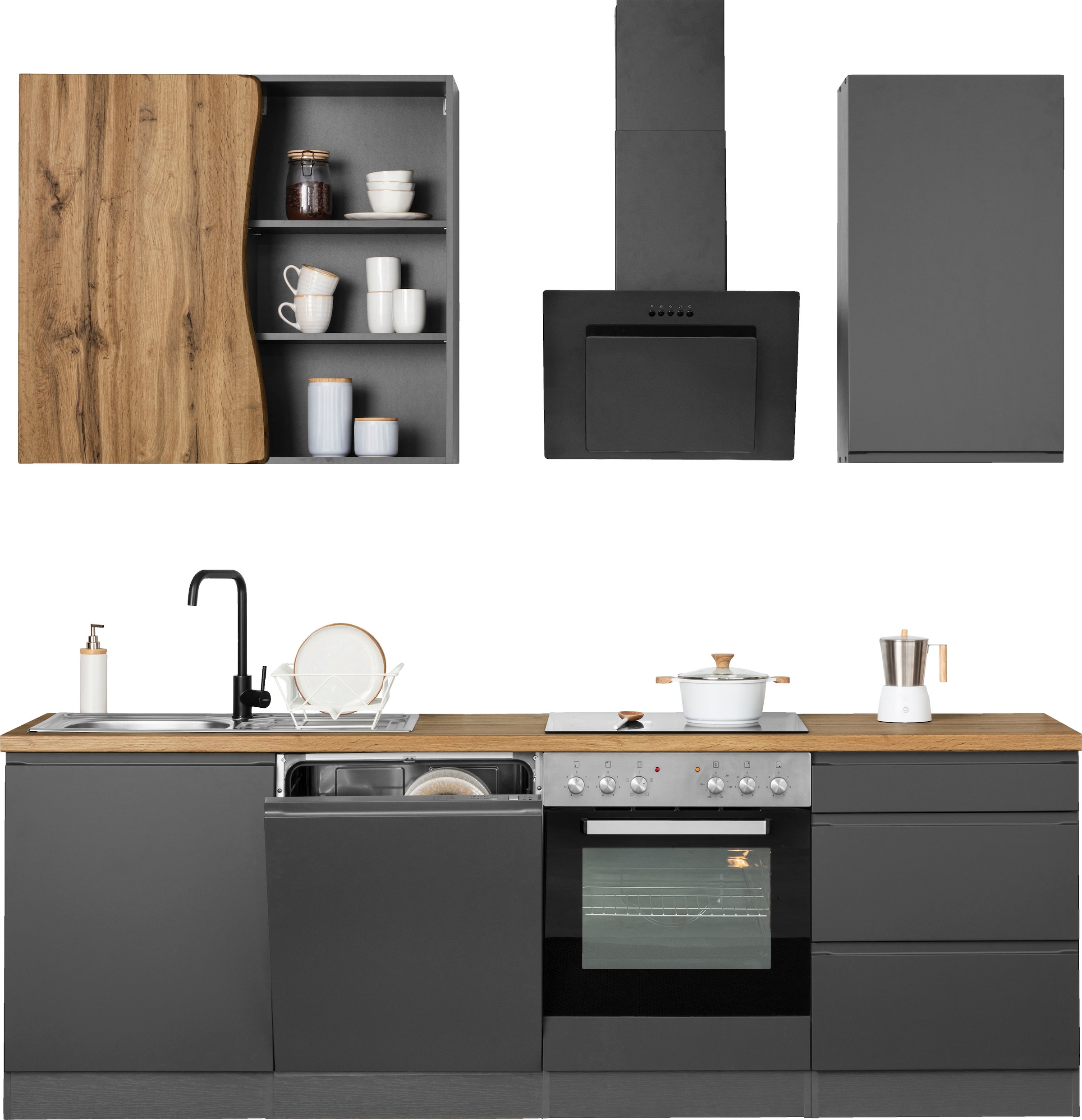 KOCHSTATION Kitchenette »KS-Bruneck« largeur 240cm, avec ou sans appareils électriques, façades MDF de haute qualité