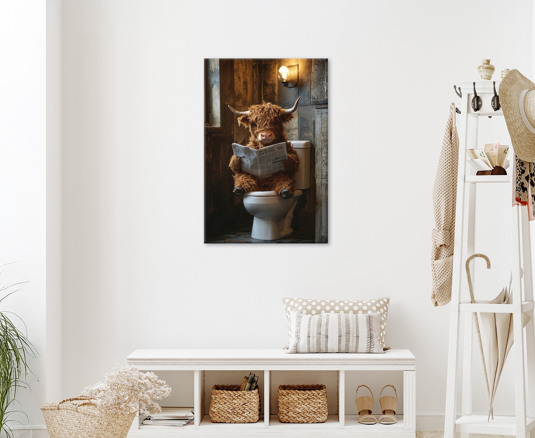Bönninghoff Tableau sur toile »Wandbild HIGHLAND NEWS 60x90 cm – Leinwandbild Keilrahmen Deko modern« Animaux | Bœuf des Highlands | Humour | Images de vaches | Vache | Vaches 1 cuis tlg. tendu sur châssis