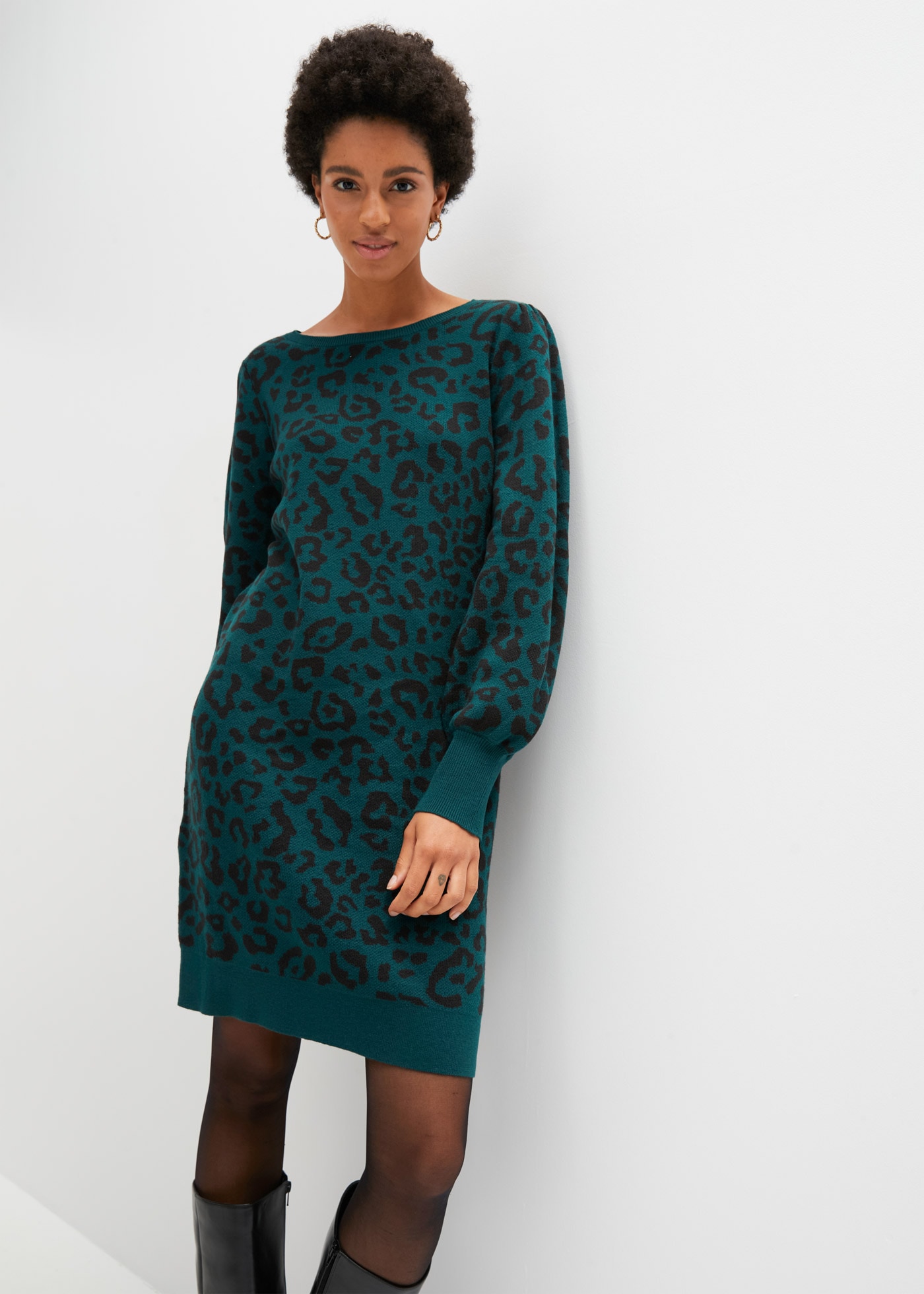 Image of bonprix Strickkleid "Strickkleid" schmale Passform, Minikleid, Kurzgrösse, Animal-Muster