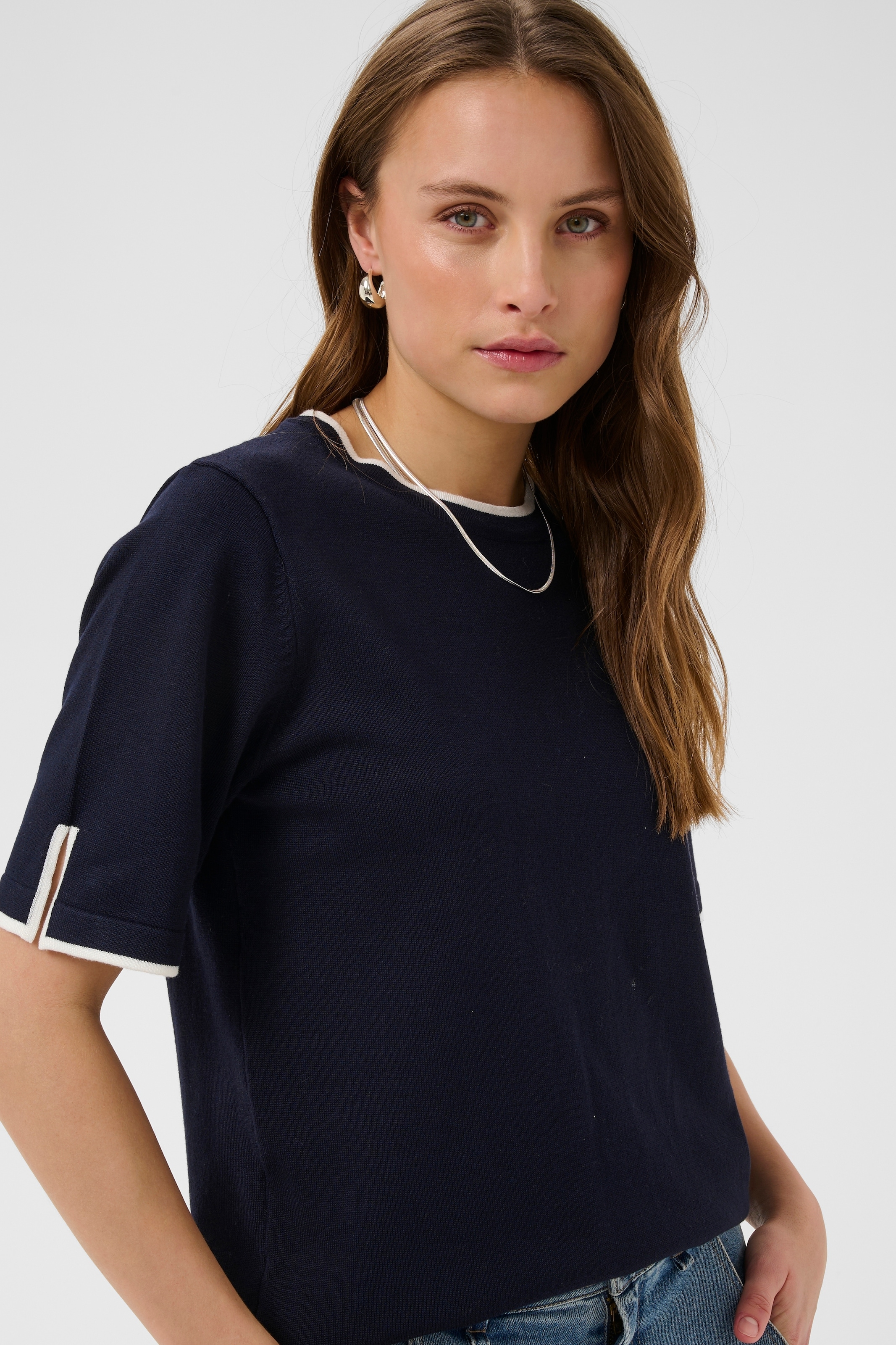 Saint Tropez Pull en tricot »MilaSZ Contrast Stripe SS Pullover« Viskosemischung, Regular fit