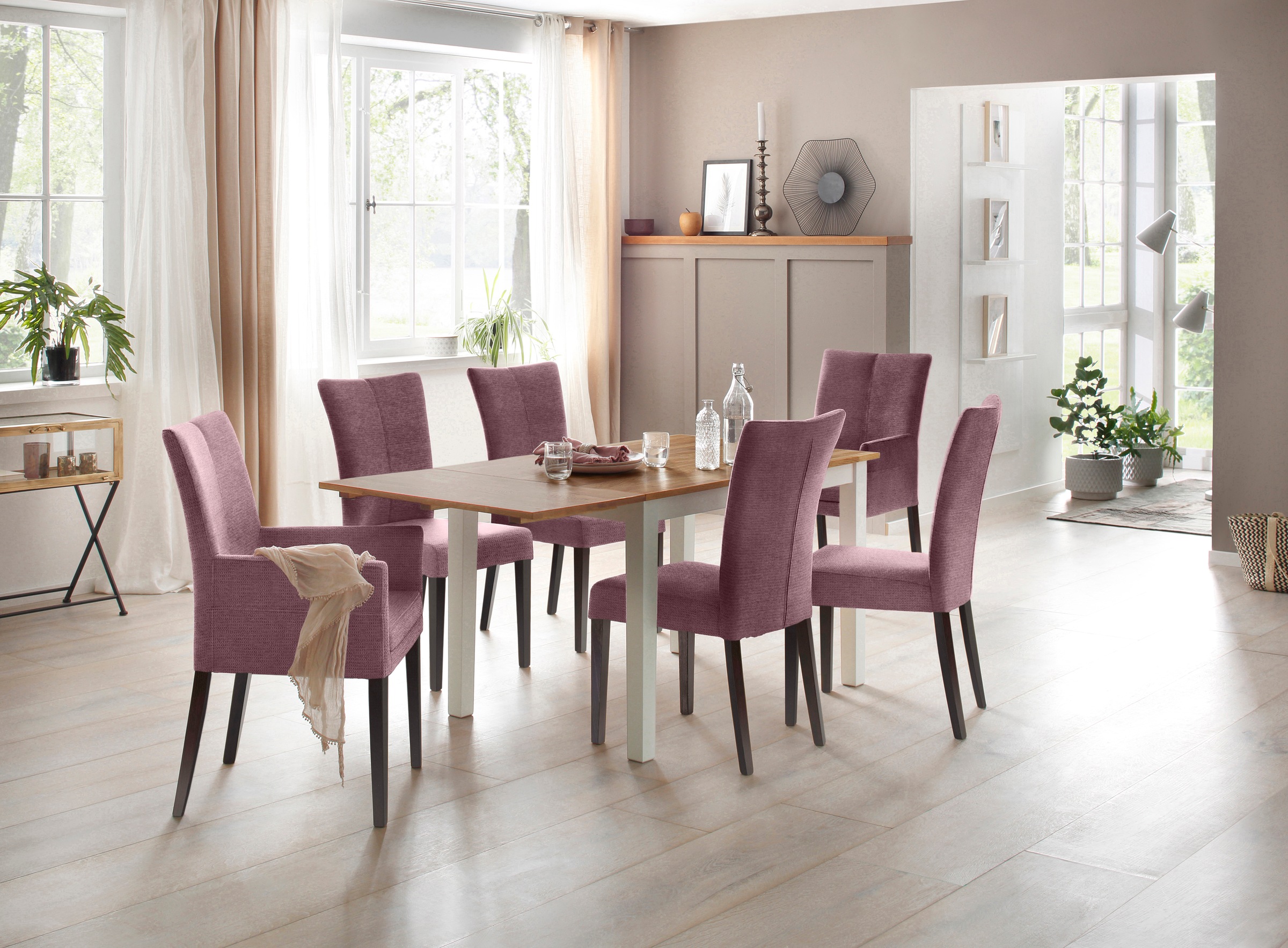 Home affaire 4-Fussstuhl »Aspen«, (Set), 2 St., Softstruktur, Beine aus massiver Buche, wengefarben lackiert