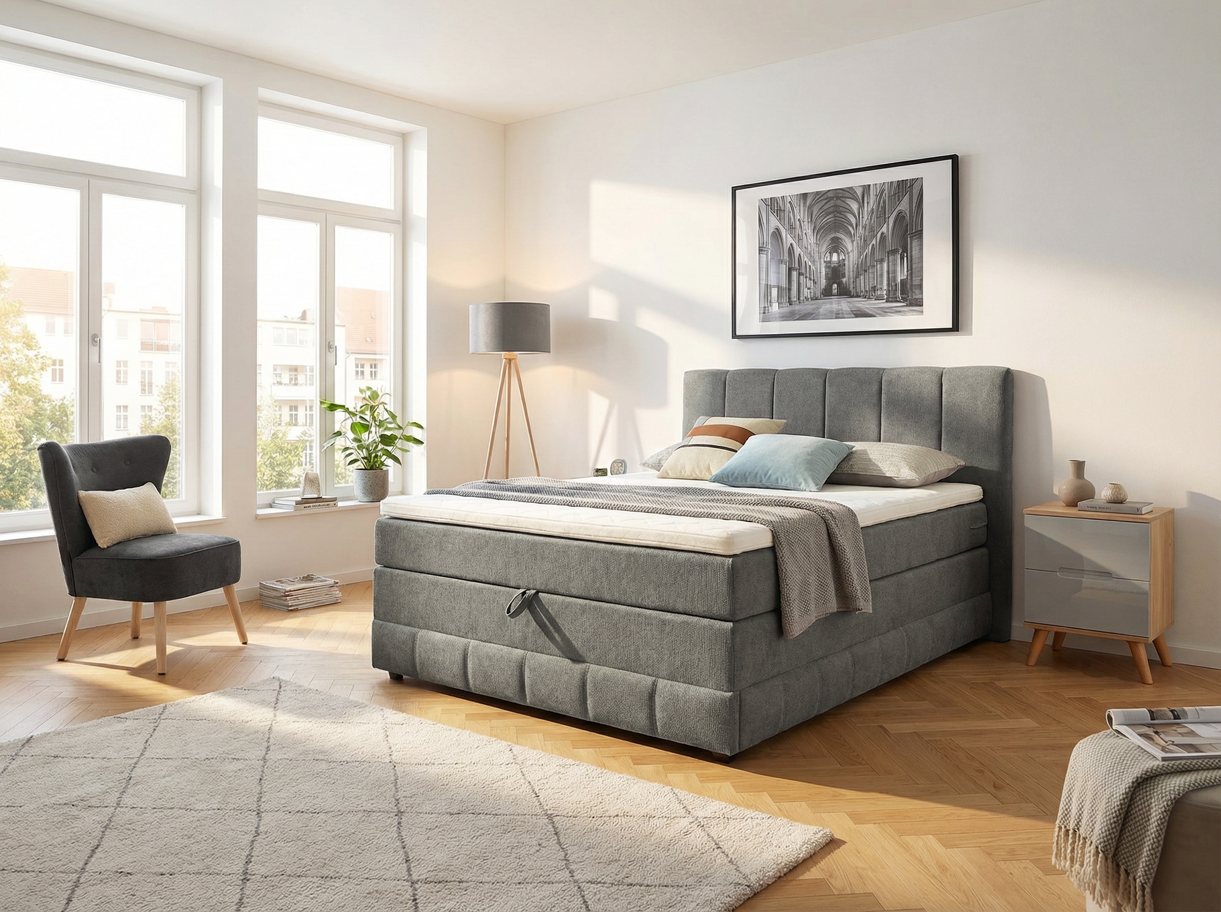 GOODproduct Boxbett »Likely inkl. Bettkasten, Liegefläche 180x200 cm, in Boxspring-Optik« inkl. Topper & Aufbauvideo, erhältlich in verschiedenen Farben