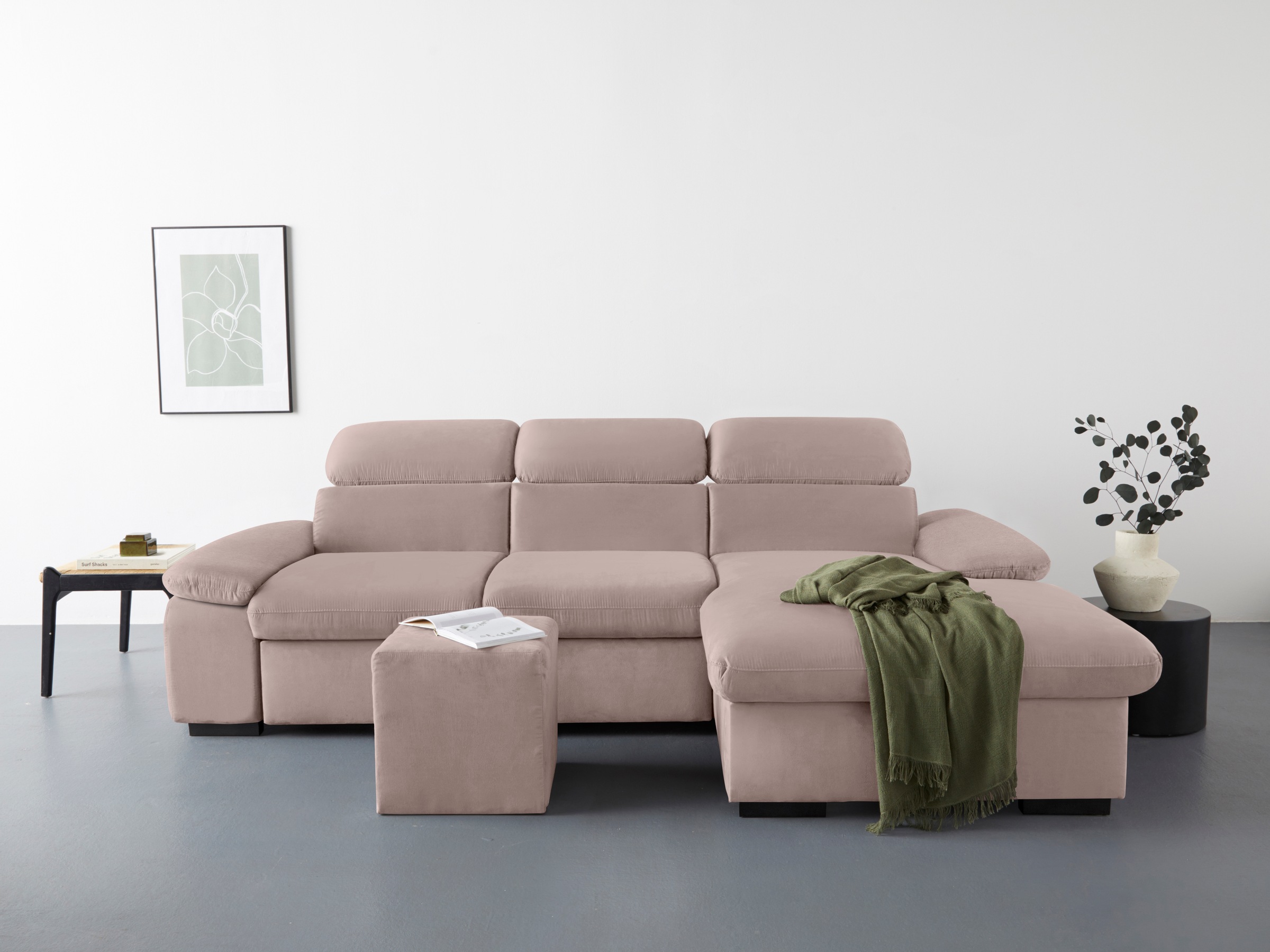 COTTA Ecksofa »Lola L-Form mit Kopfteilfunktion & Hocker« wahlweise mit Bettfunktion, Bettkasten & Armteilverstellung