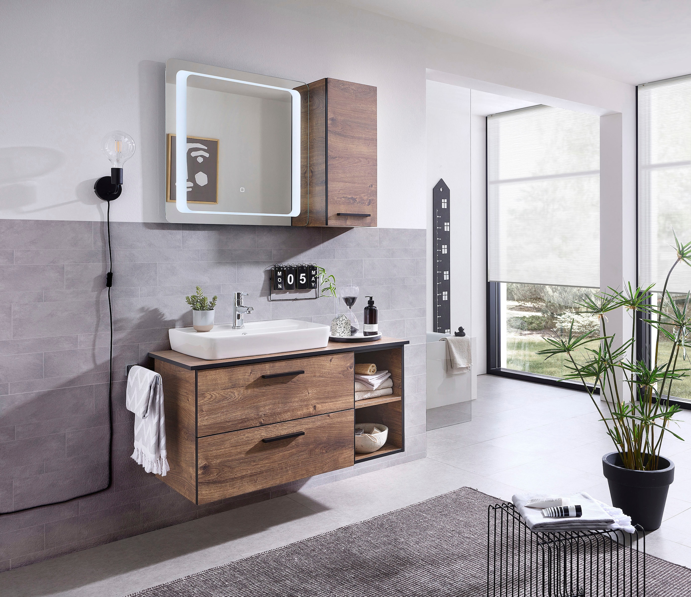 Saphir Hängeschrank »Quickset 374 Wand-Badschrank, 1 Tür, 2 Einlegeböden, inkl. Türdämpfer« Badezimmer-Hängeschrank, 30 cm breit, Eiche Ribbeck quer Nachbildung