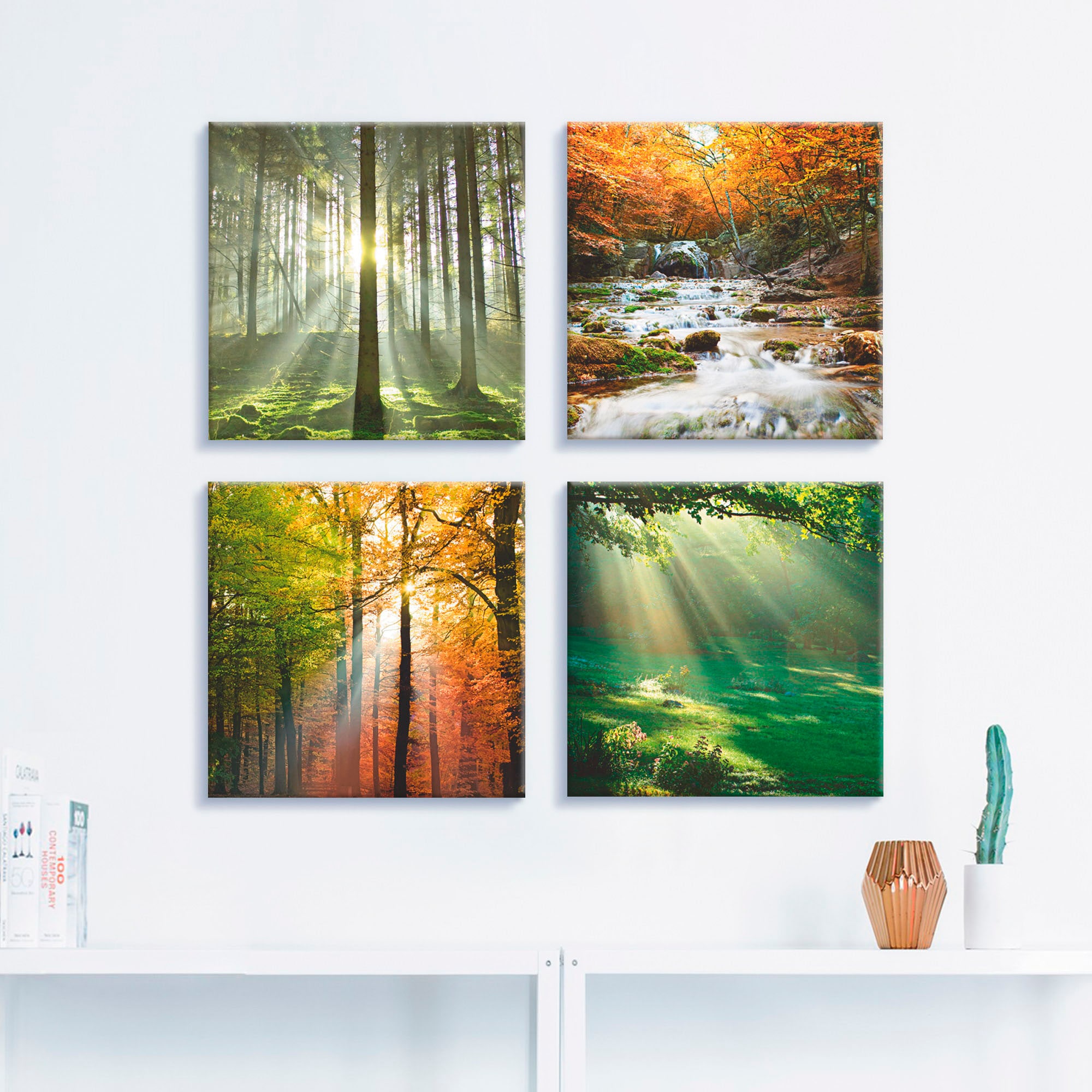 Artland Leinwandbild »Wald Set, 4er Grössen (4 Wald, bequem St.), kaufen Wasserfall Herbsttag«, verschiedene