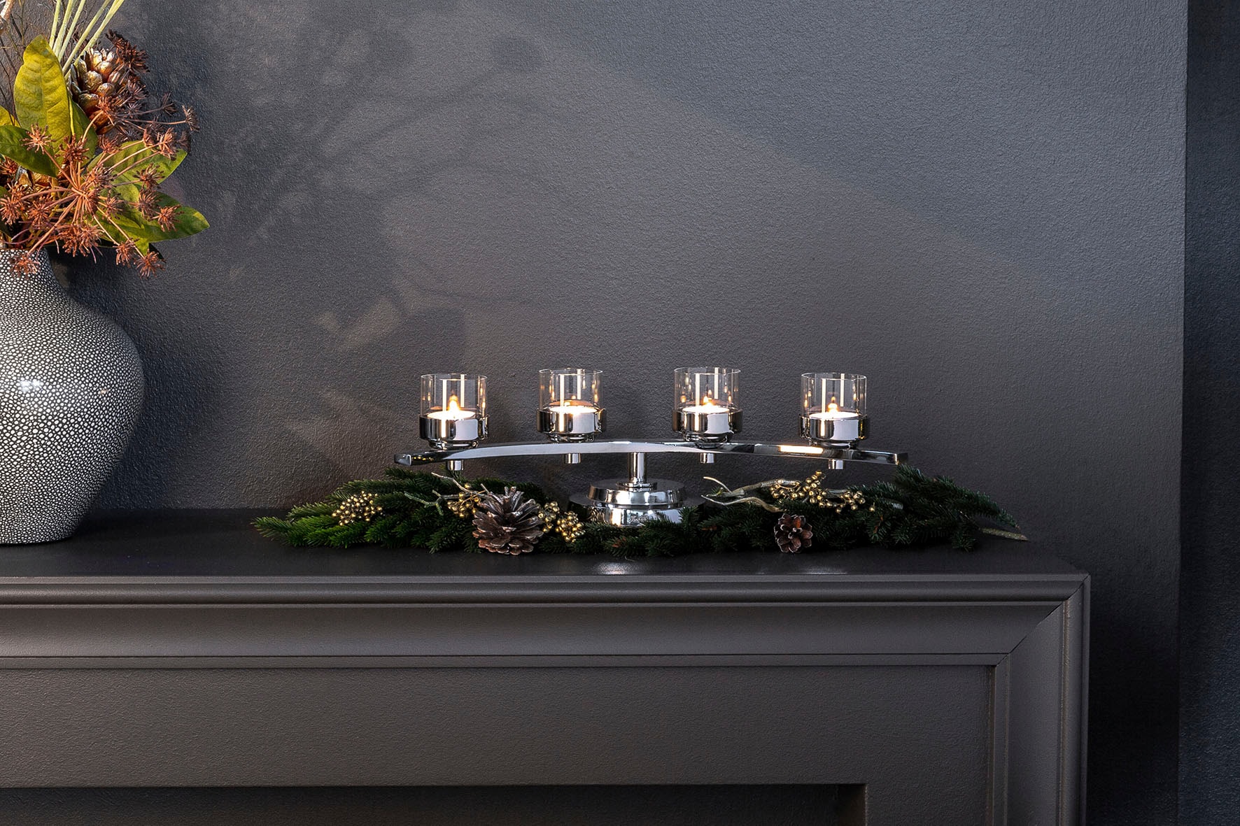 Fink Chandelier de l'Avent »Kerzenhalter DUNJA, 4-flammig« porte-bougies chauffe-plat avec insert en verre, 4 flammes, largeur env. 42 cm