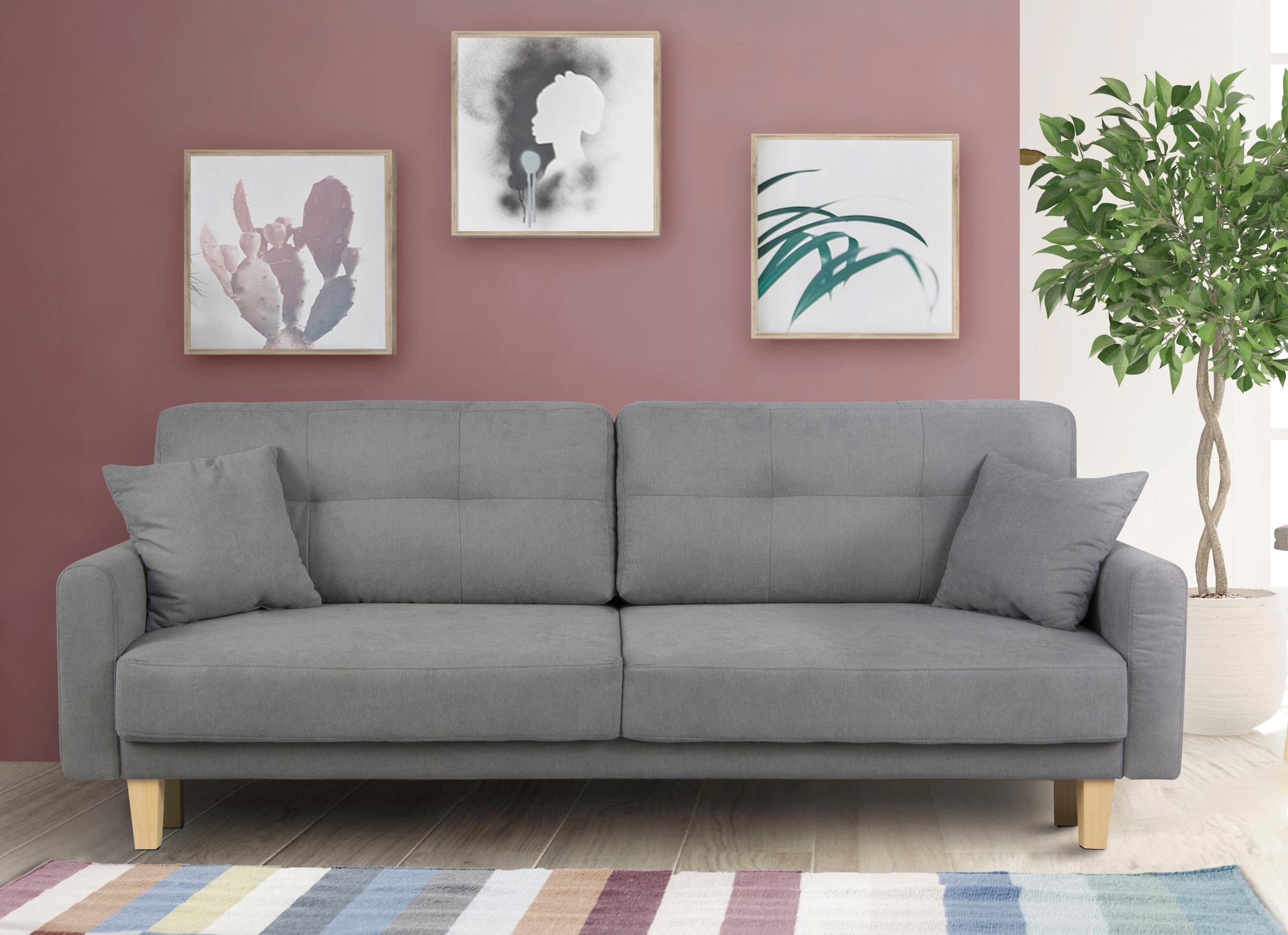 Home affaire 3-Sitzer »TRIPLO optionale Schlafsofa mit Bettkasten, Masse B/T/H: 215/100/89 cm«, Wahlweise Bettfunktion - Liegefläche 145x191 cm, Rücken-, Zierkissen