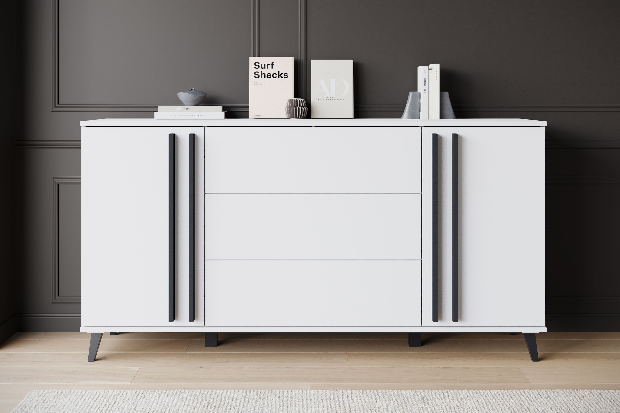Image of Home affaire Sideboard "Helsinki, Kommode mit 2 Türen und 3 Schubladen, Breite 150 cm" 1 Stk. tlg. Push-to-Open-Schubladen, höhenverstellbare Einlegeböden