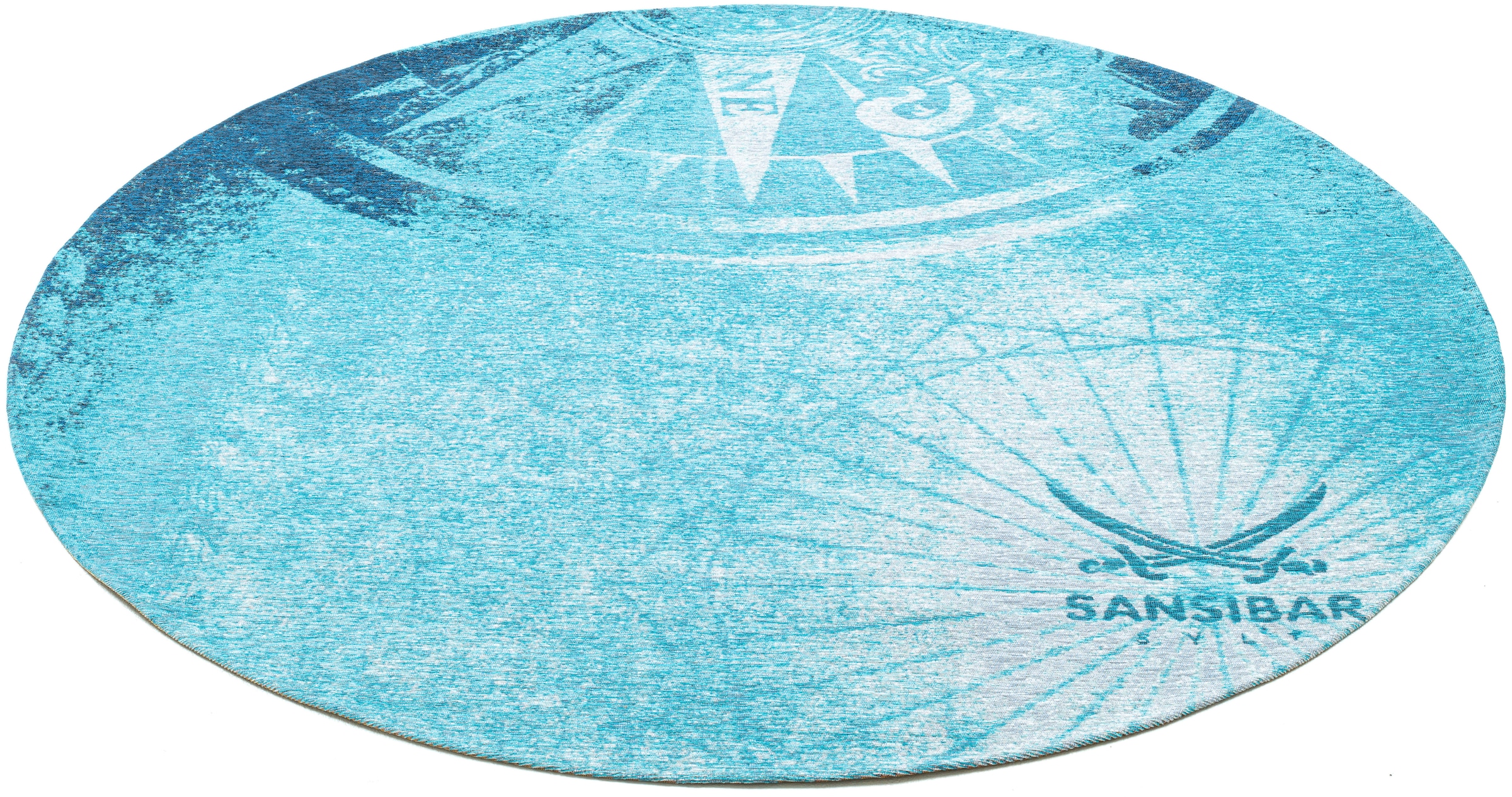 Sansibar Teppich »Keitum 011« rund 3 mm Höhe Flachgewebe, modernes Design, Motiv Kompass