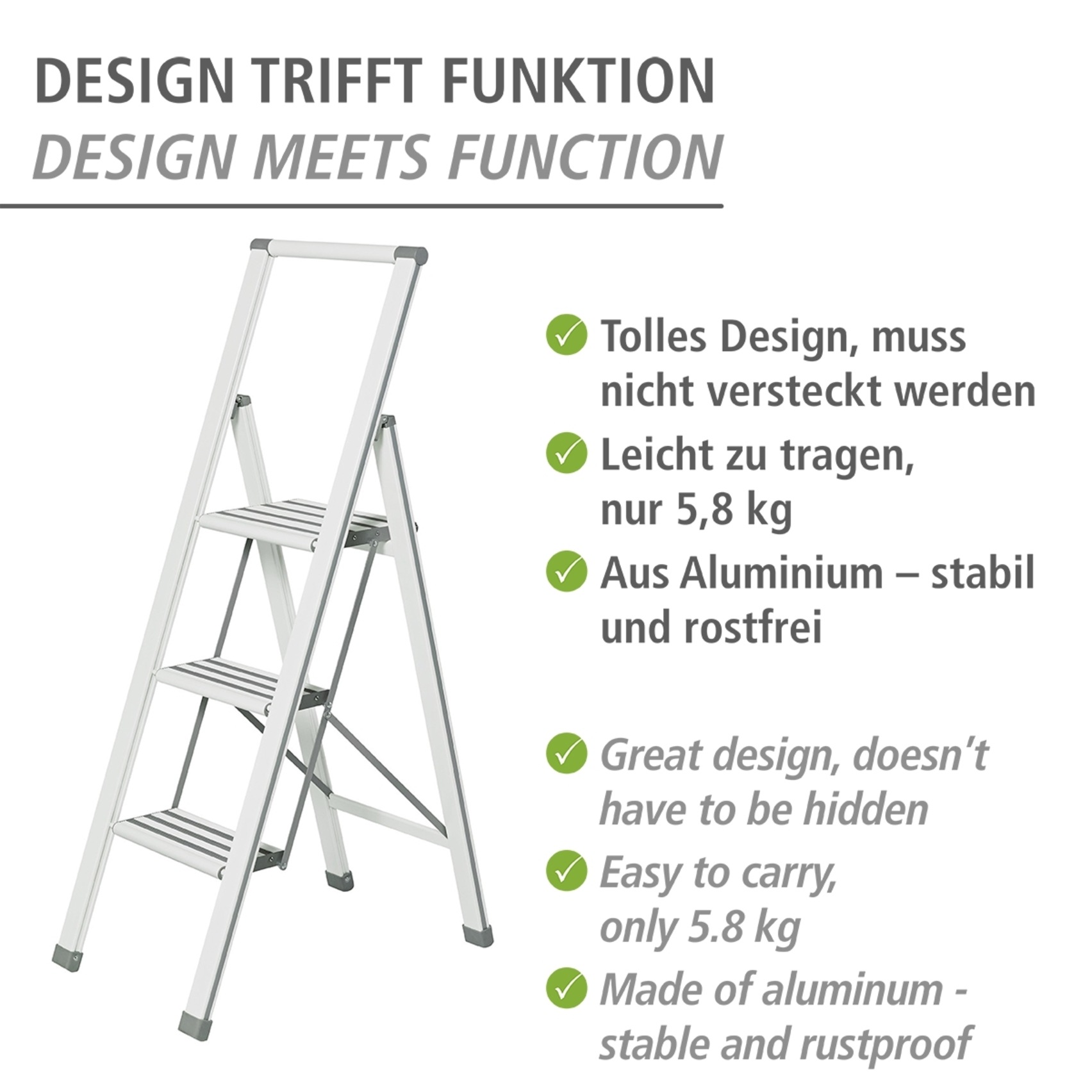 WENKO Trittleiter »Modell Alu-Design«, Klapptritt Leiter, rutschsichere XXL-Stufen, klappbar, bis 150 kg