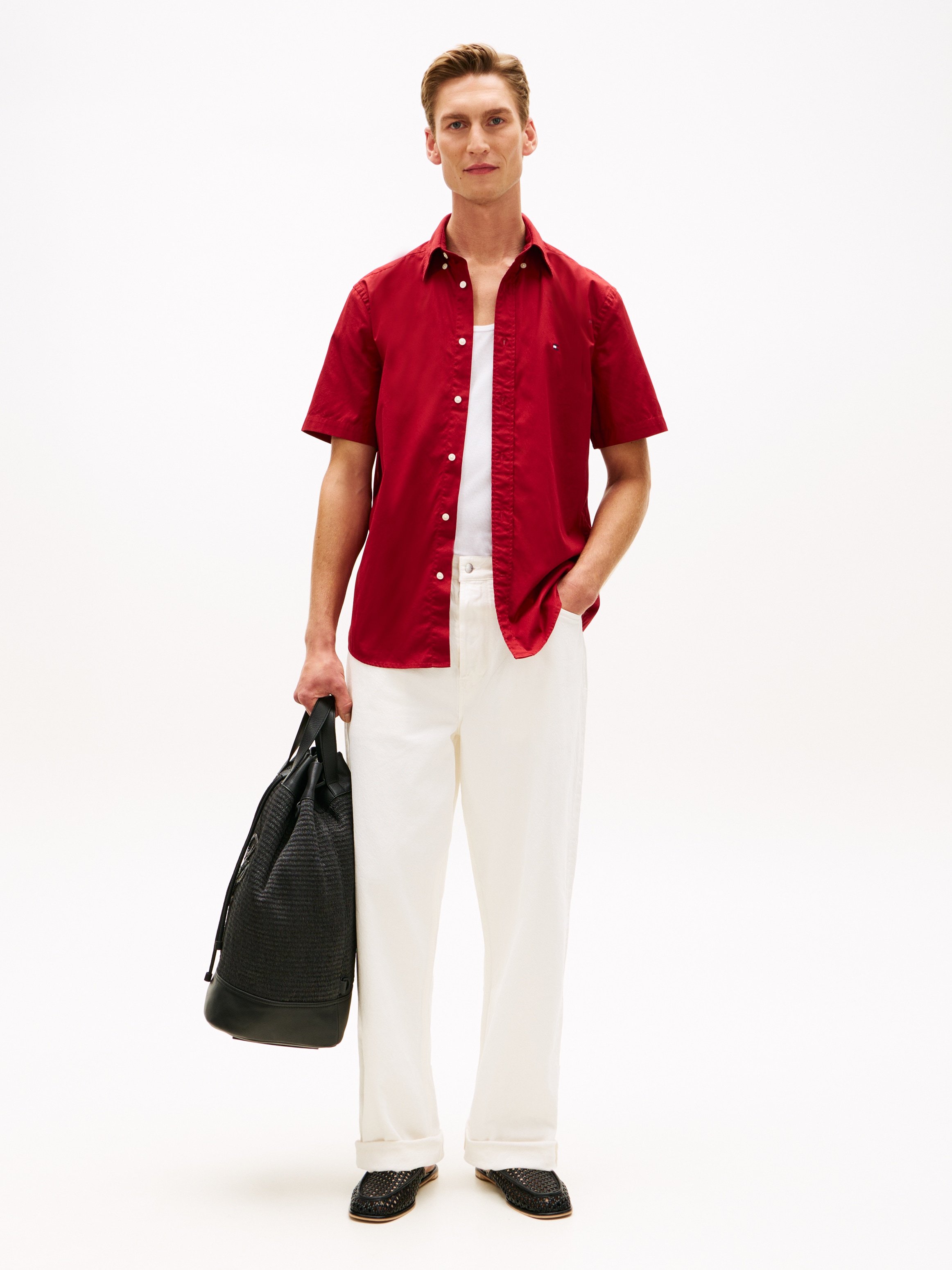 Tommy Hilfiger Chemise à manches courtes »FLEX POPLIN SOLID« Regular fit mit Button-Down-Kragen