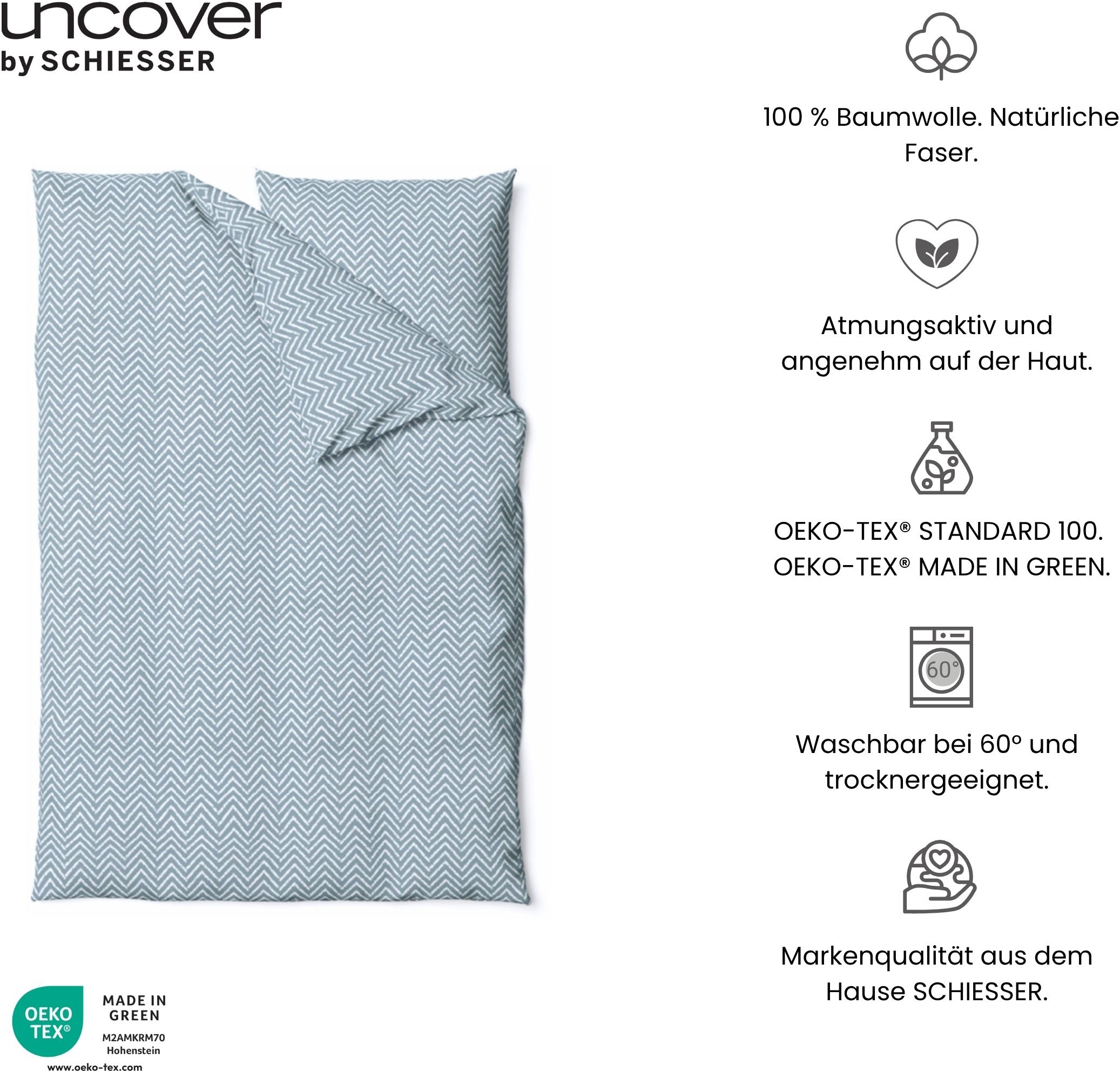 uncover by SCHIESSER Linge de lit »Grebur aus weicher Baumwolle mit einem dezenten Zickzackmuster« 2 cuis Made in Green