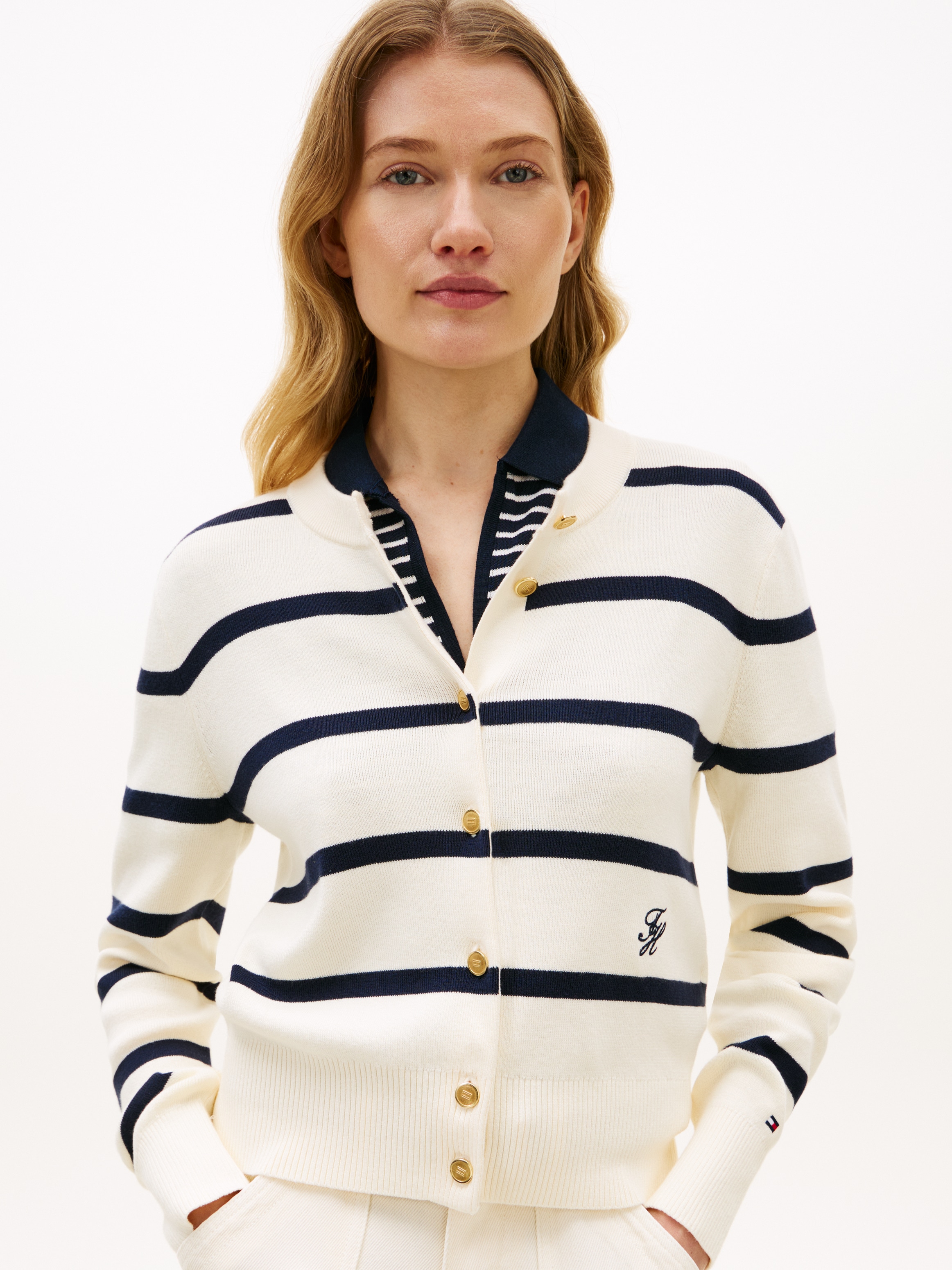 Tommy Hilfiger Veste en tricot »CO FULL NEEDLE C-NK CARDI« mit Logo-Stickerei