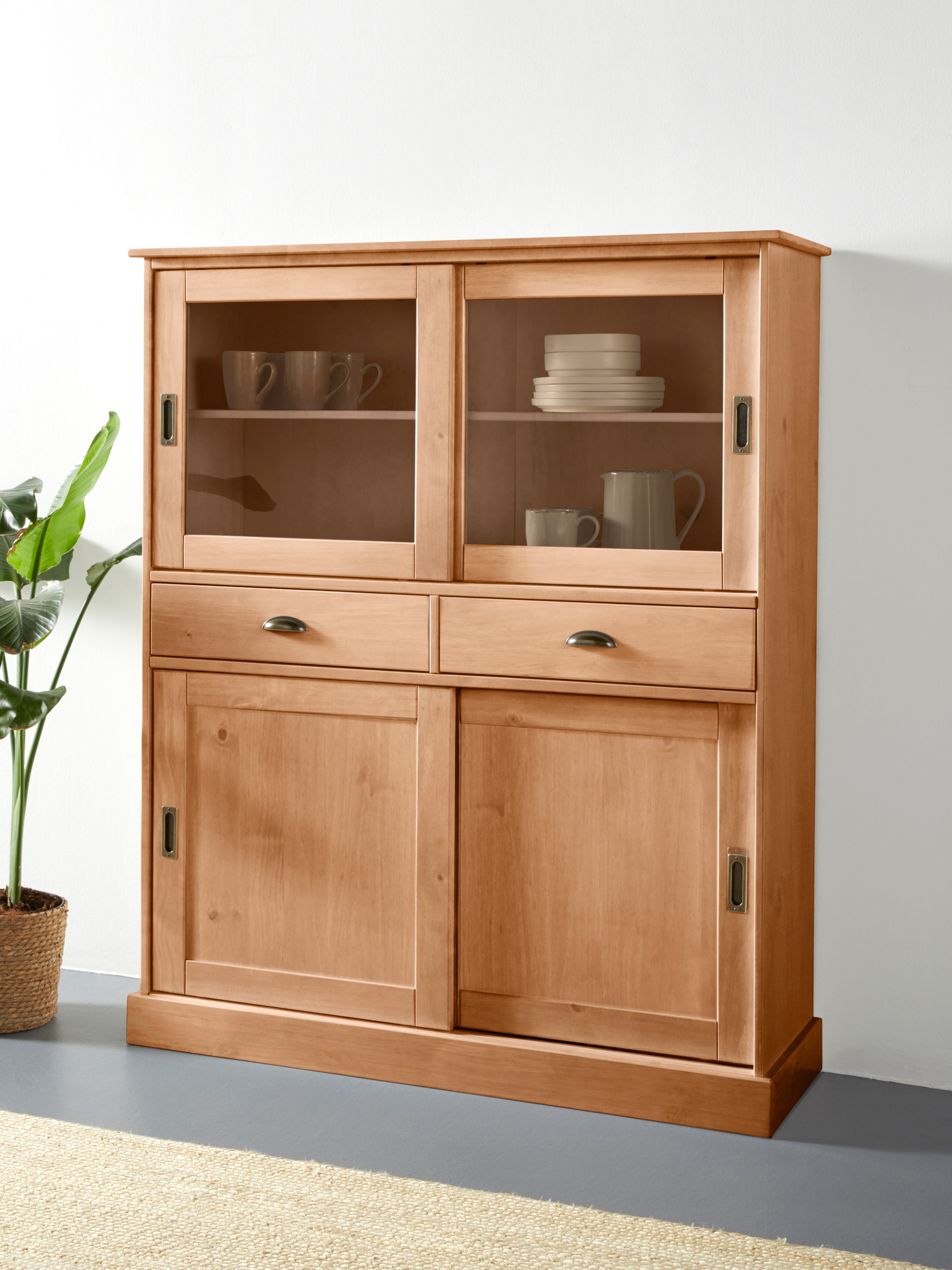 Image of GOODproduct Highboard "Schröder" Vitrine aus massivem Kiefernholz, Breite 114 cm