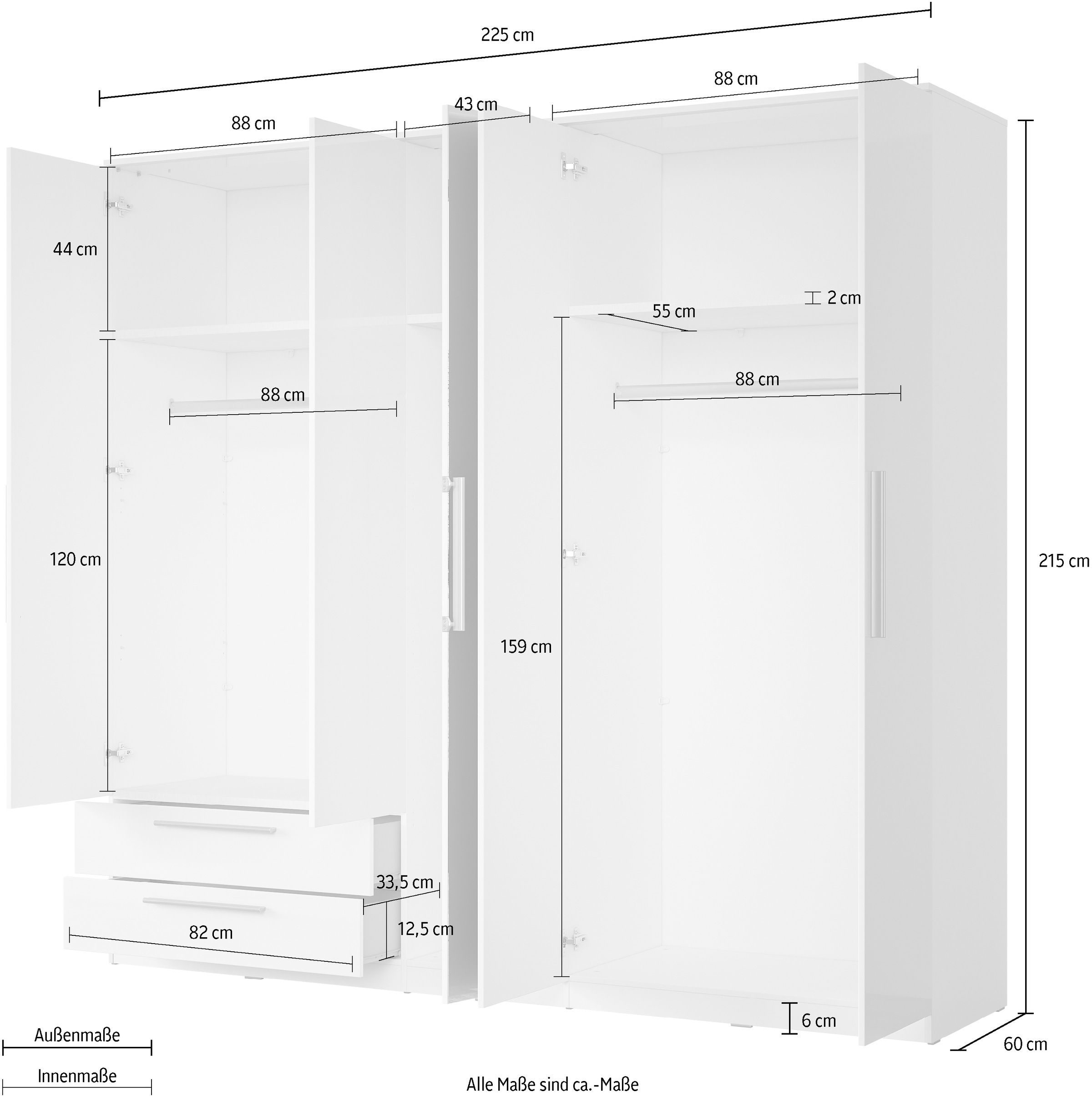 INOSIGN Kleiderschrank »India, FSC-zertifizierter Holzwerkstoff, Made in Europe«, (in Schieferoptik oder weiss mit Hochglanzfront), mit Beleuchtung und Fernbedienung, 181 oder 225x215x60cm
