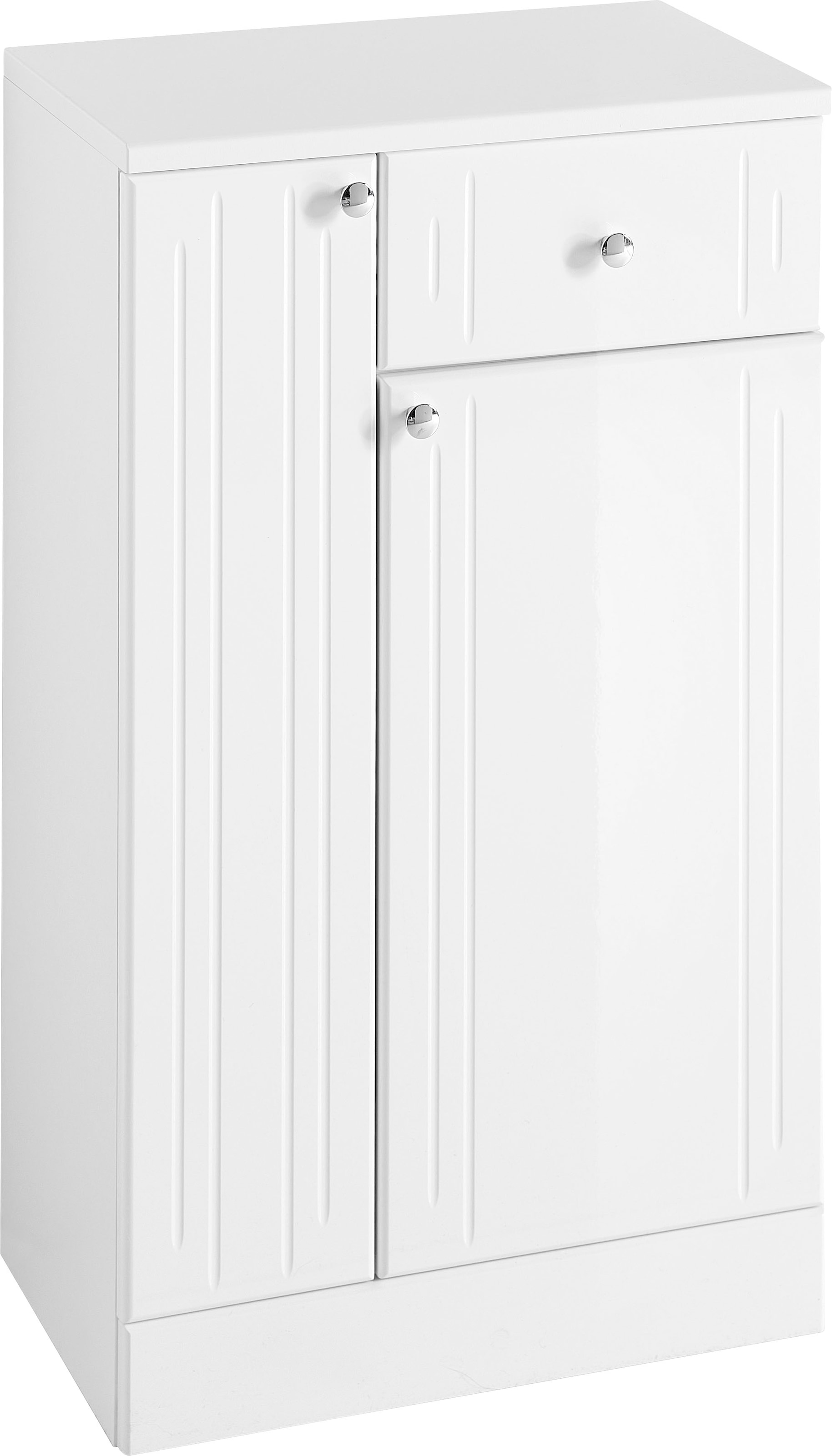 Image of Saphir Unterschrank "Quickset 955 Badschrank mit 2 Türen, 1 Schublade, 50 cm breit" Badezimmer-Unterschrank in Weiss Hochglanz, Griffe Chrom Glanz