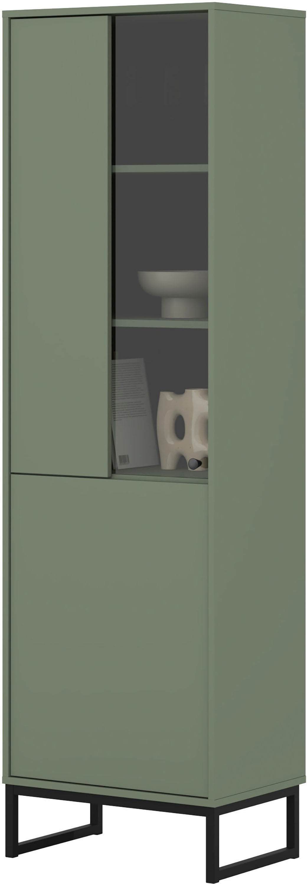 GOODproduct Vitrine »Loft, Höhe 180 cm, moderne Standvitrine mit 2 Türen, Metallkufen« Hochschrank mit viel Stauraum, Glastür und verstellbaren Einlegeböden