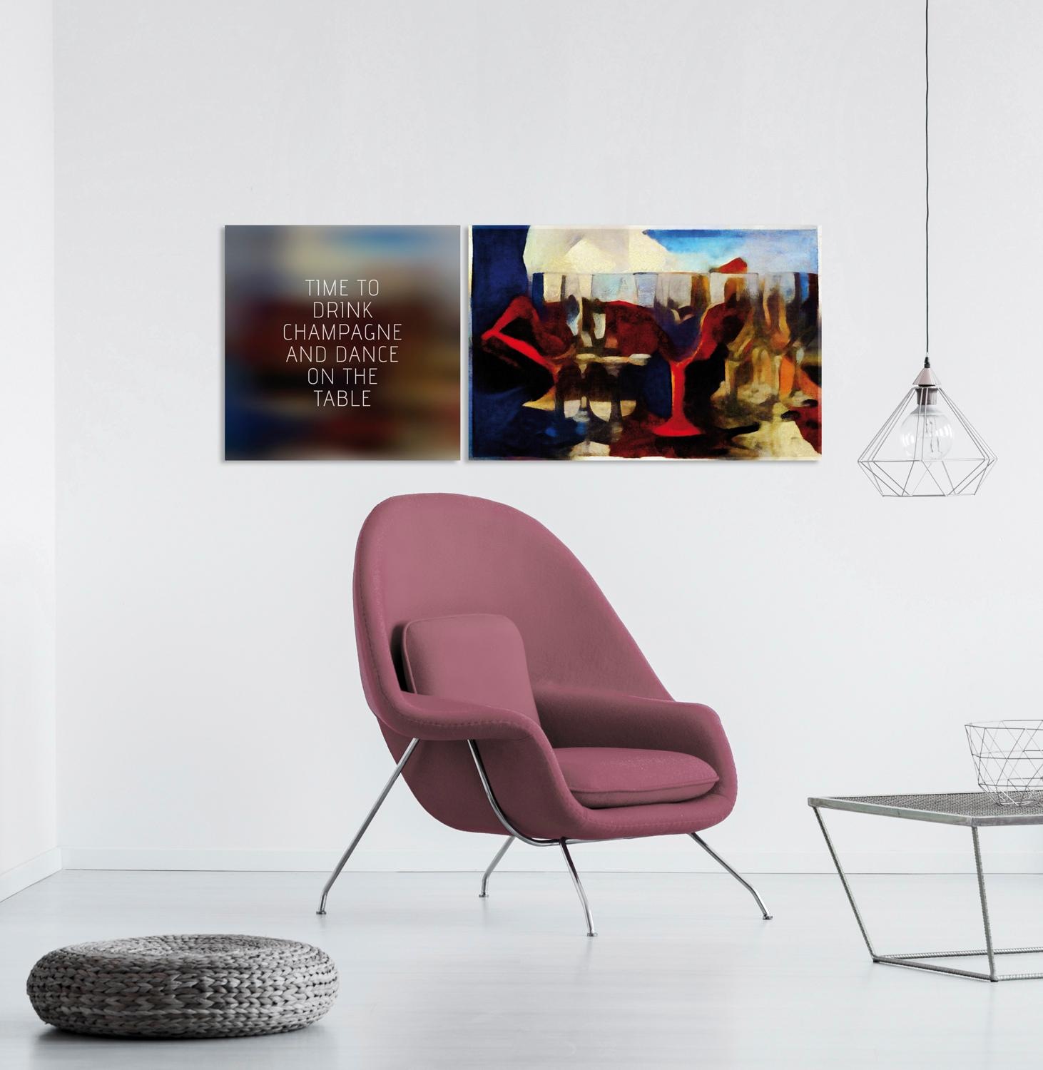 queence Tableau sur toile »Drink & Dance« Set,  Premium-Leinwandstoff, Handarbeit aus Deutschland, Spruch, 2er Set