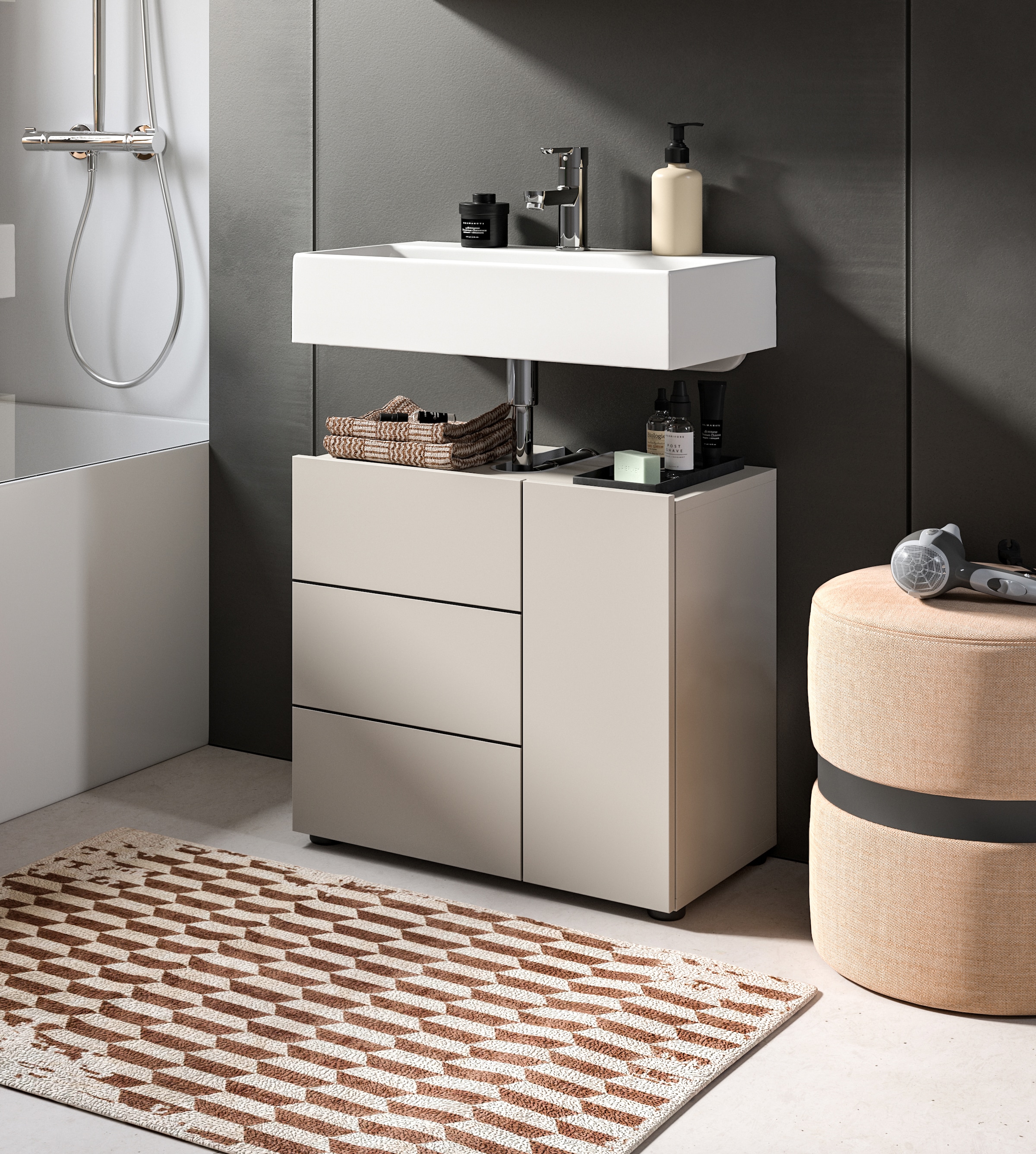 welltime Waschbeckenunterschrank »BIEL, Breite: 60 cm, 2 Türen, 2 Fächer, Siphonausschnitt« 1 Stk. tlg. Waschbeckenunterschrank, Unterschrank, WBU, Badezimmer, Bad