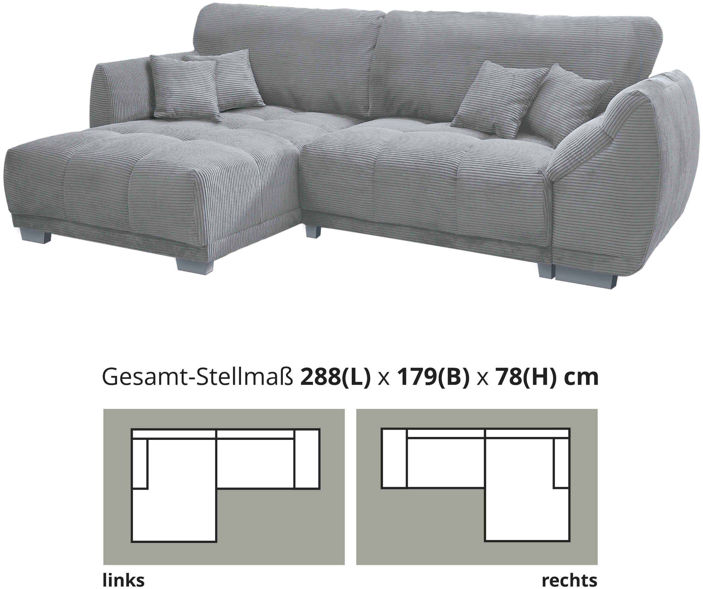 Home affaire Wohnlandschaft »248 II, Breite 288 cm« inkl. Bettfunktion und Bettkasten