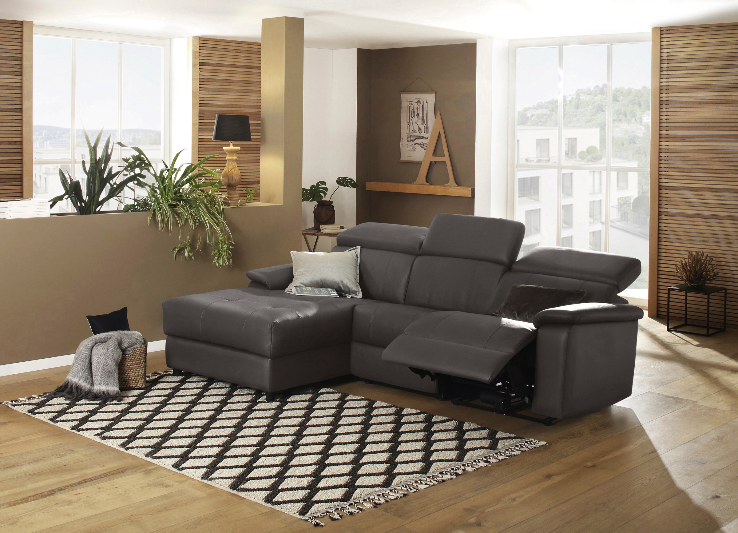 Home affaire Canapé d'angle »Binado, L-Form,« mit manueller oder elektrischer Relaxfunktion mit USB-Anschluss