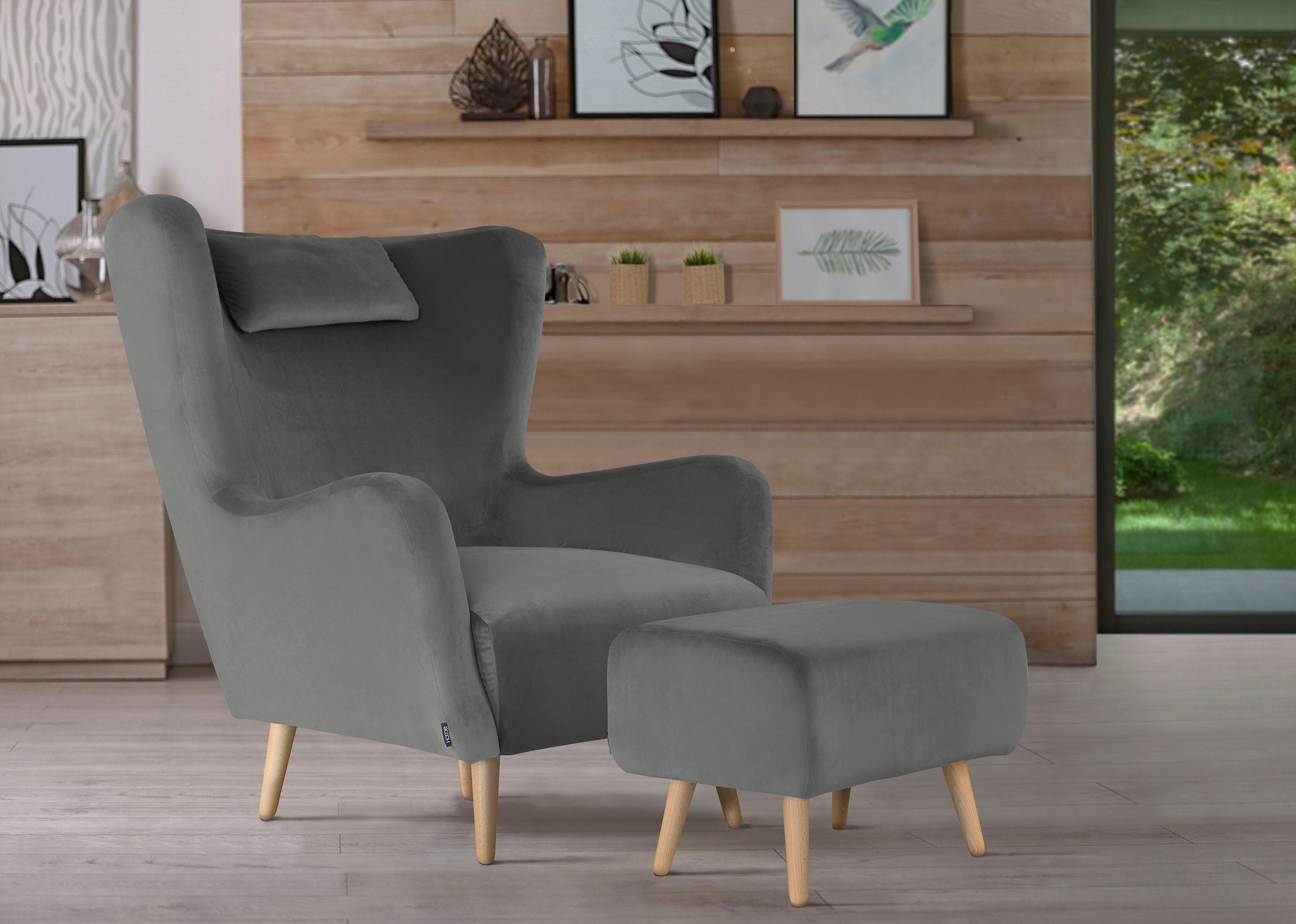 Home affaire Sessel "Telford auch in Fellimitat, Sessel B/T/H: 77/92/106 cm" wahlweise mit und ohne Hocker, in vielen Bezugsqualitäten, Ohrensessel