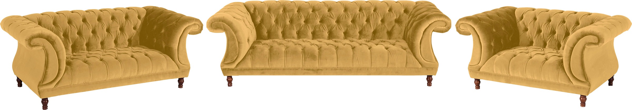 Max Winzer® Loveseat »Isabelle, Loungesessel«, Knopfheftung & gedrechselten Füssen in Buche Nussbaum, Breite 167 cm