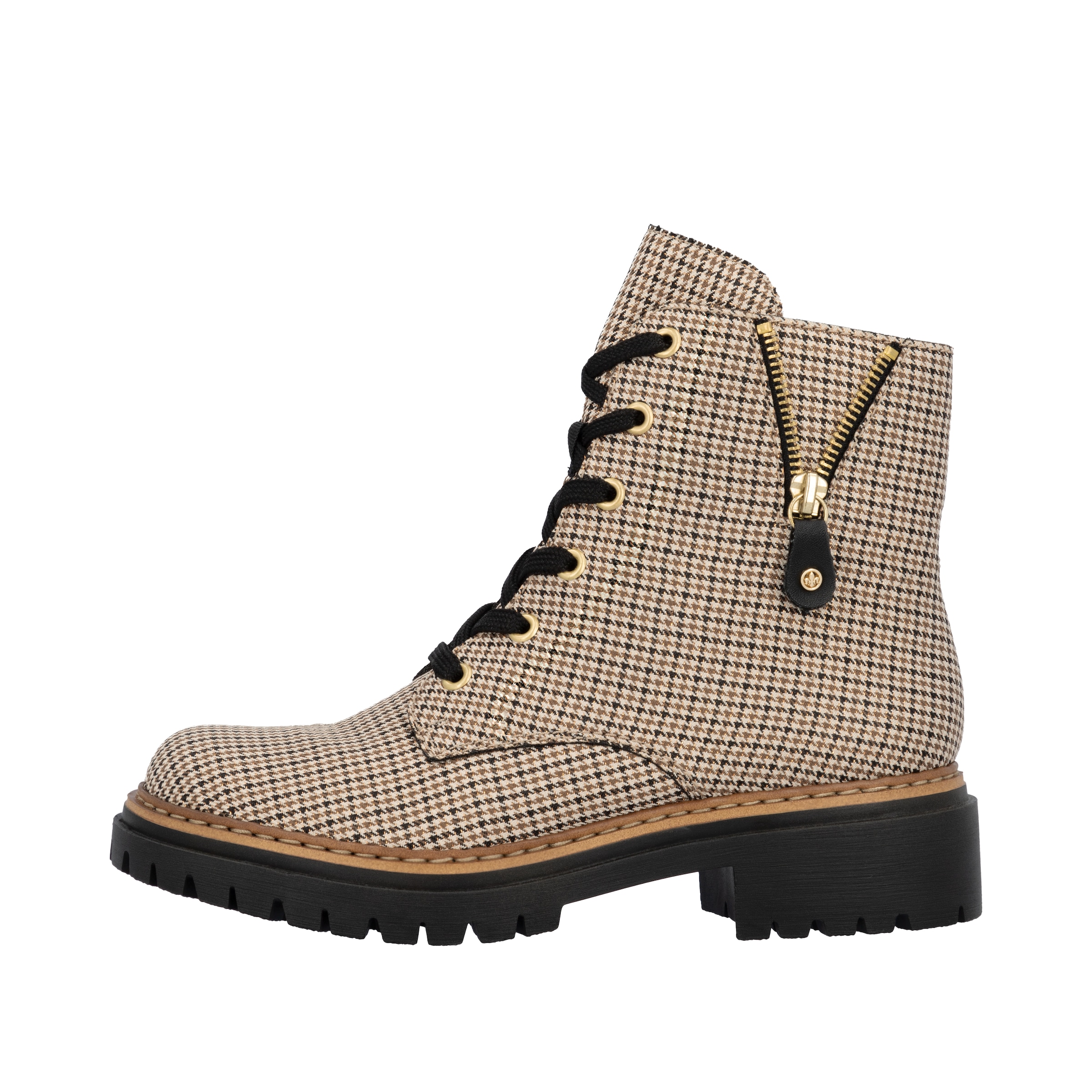 Rieker Bottes à lacets  Schnürboots, Herbstboots, Profilsohle, Blockabsatz, im Pepita-Look