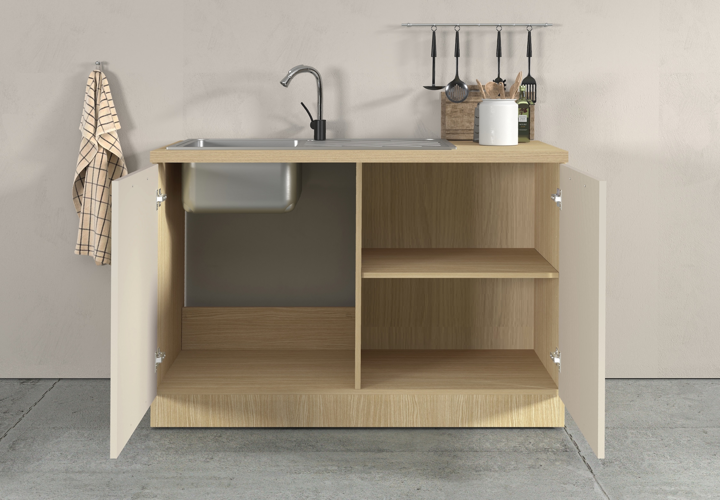 KOCHSTATION Meuble évier »Luna, Unterschrank für Spüle, Küchenspülenschrank, Made in  Italy« B/T/H: 120×60×85 cm, inklusive Einbauspüle und Siphon