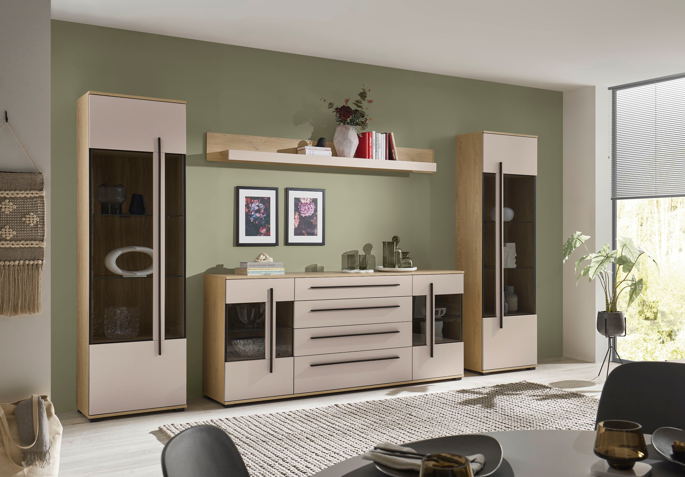 Home affaire Meuble mural »Cantara, Anbauwand, Wohnzimmer-Set, in Eiche Evoke, Weiss oder Kaschmir« Ensemble, 