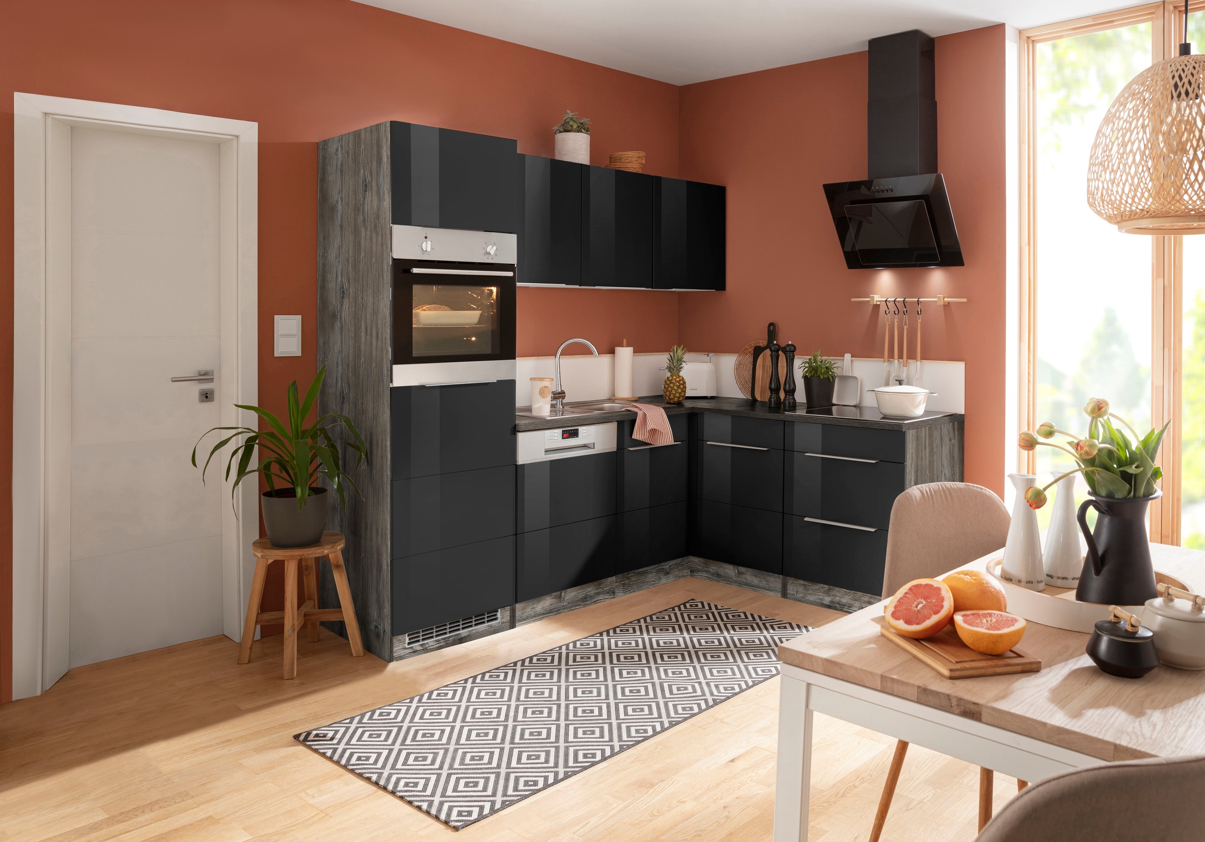 KOCHSTATION Winkelküche "KS-Brindisi" Stellbreite 230/170 cm, wahlweise mit E-Geräten, mit MDF-Fronten