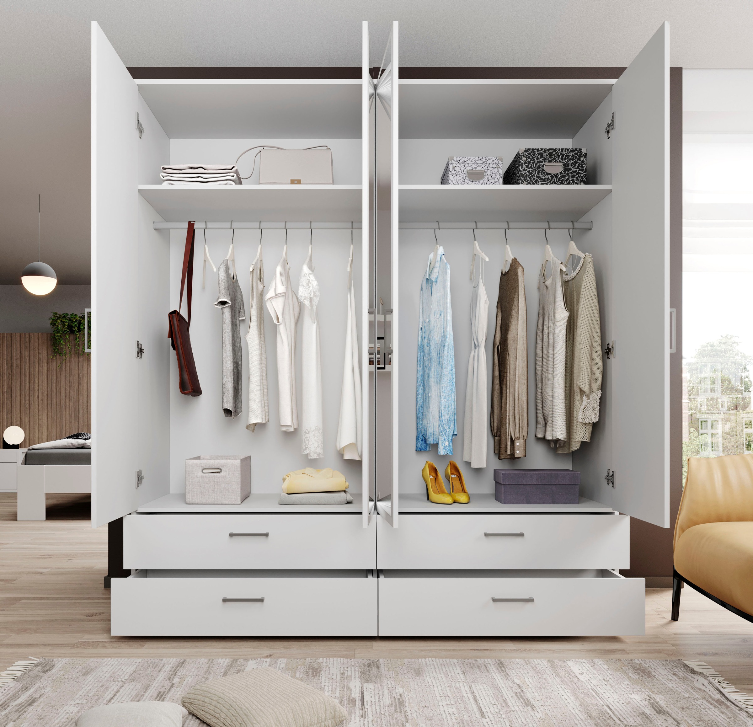 Schlafkontor Drehtürenschrank »Spazio«, weiss, Schlafzimmerschrank mit Spiegel