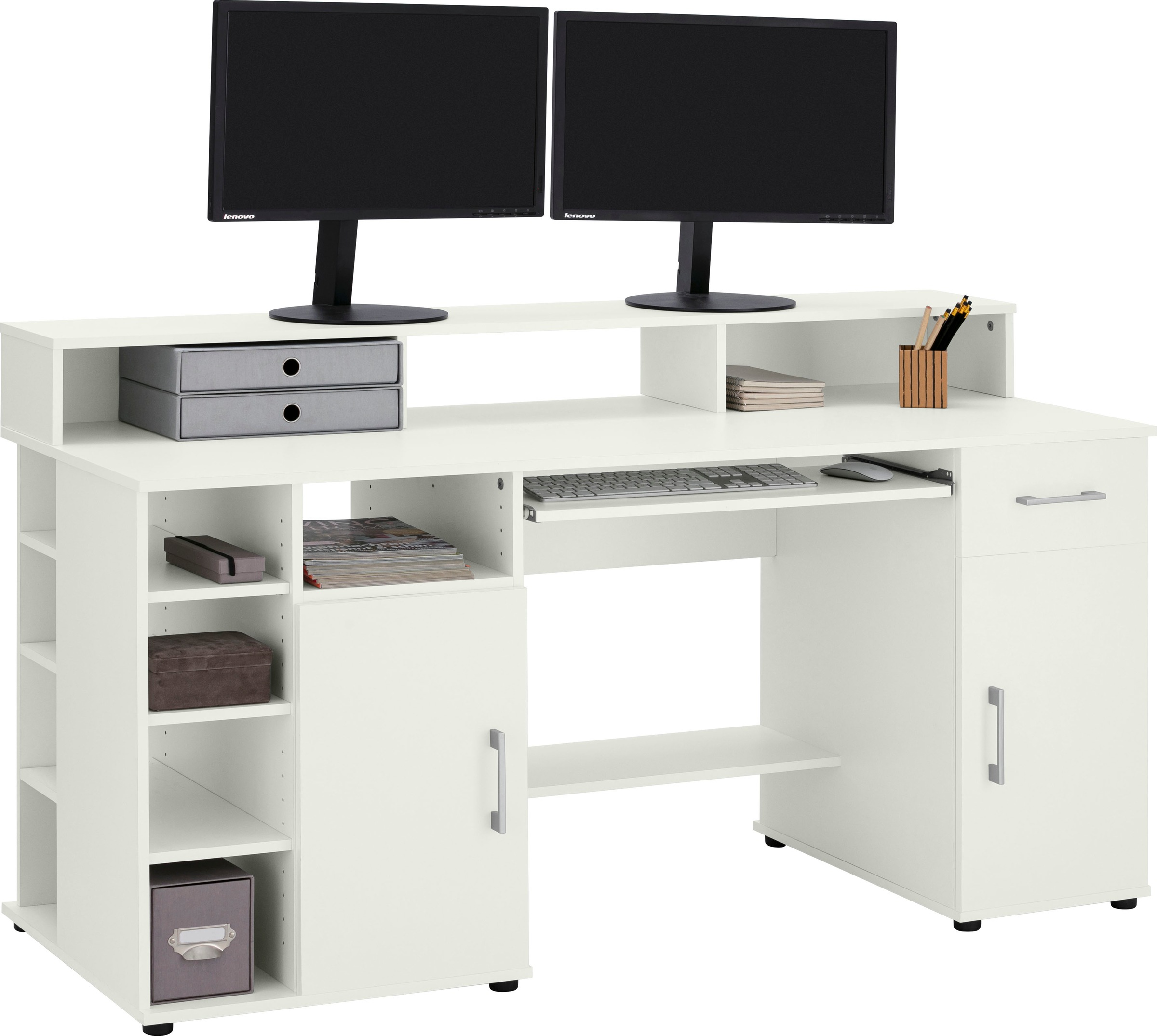 VOGL Möbelfabrik Schreibtisch "Timra mit Monitoraufsatz, Tastaturauszug & Towerfach," Breite 154 oder 178 cm, Made in Germany