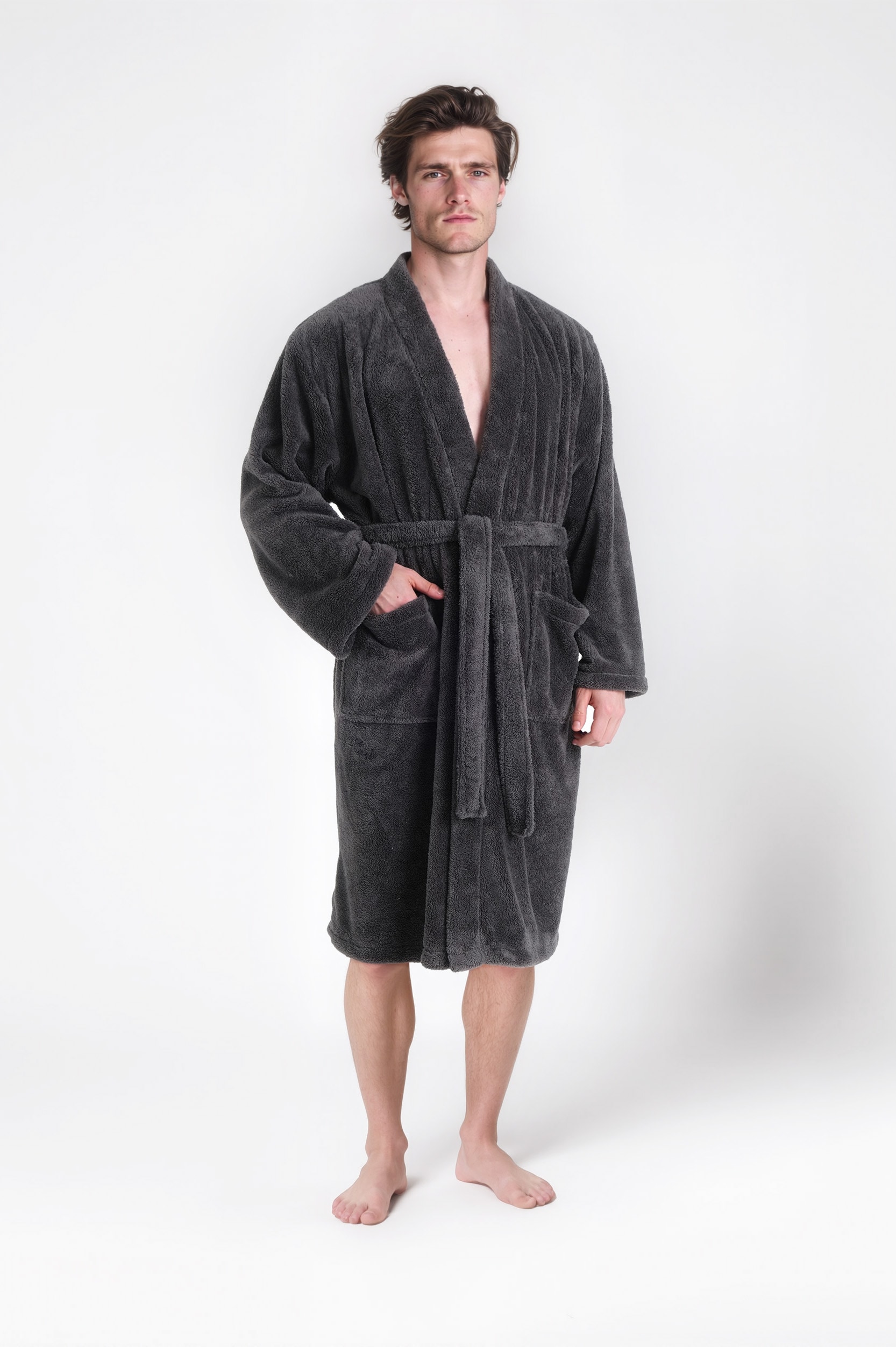 my home Peignoir de bain unisexe »Lillou Kimono, ideal für Sauna & Spa, Hotelbademantel, Morgenmantel« 1 cuis tlg., kuschelig weicher Fleece, plüsch, für Damen und Herren, XS-3XL