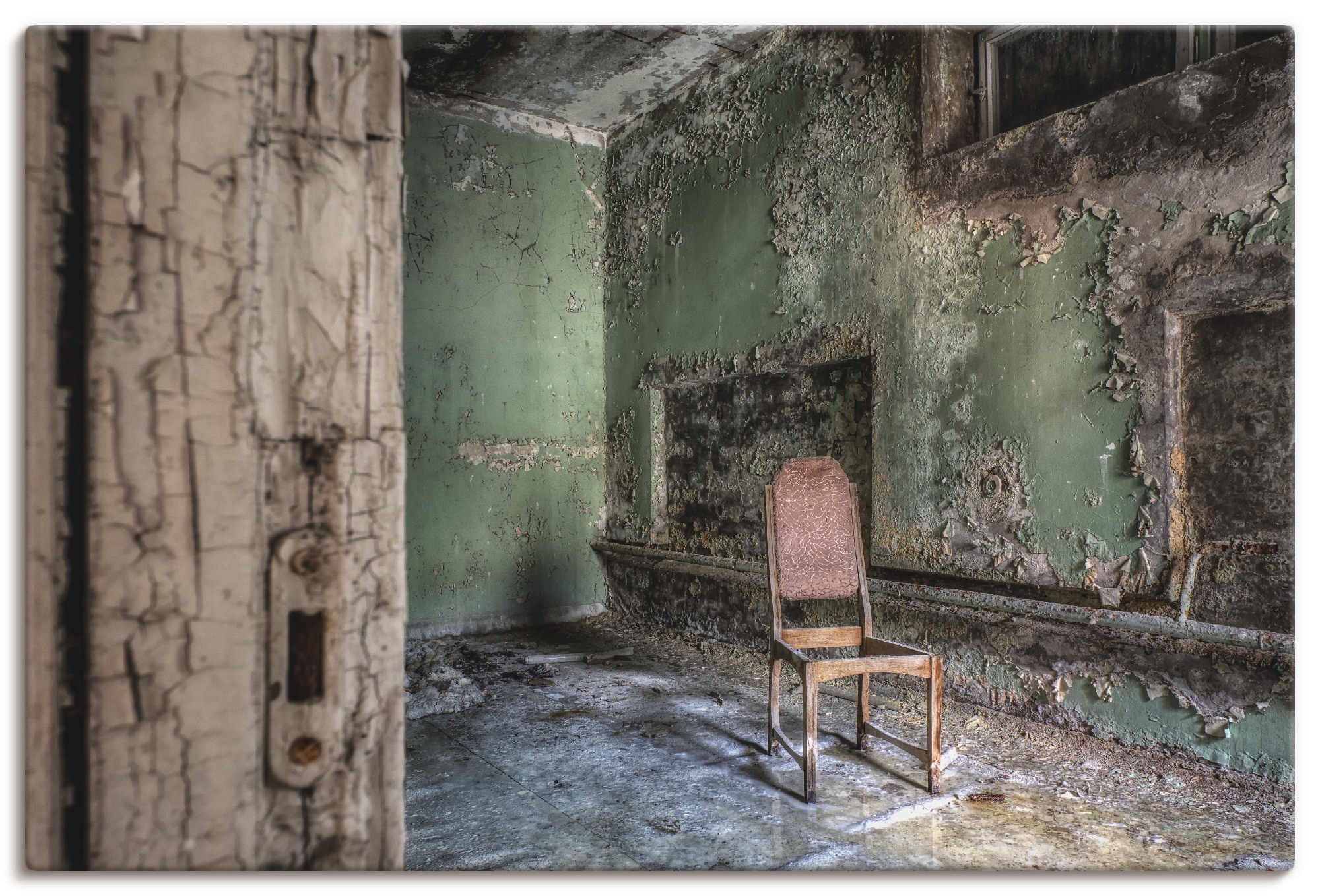 Image of Artland Leinwandbild "Lost Place - einsamer Stuhl" Fenster & Türen 1 Stk. tlg. auf Holzrahmen gespannt